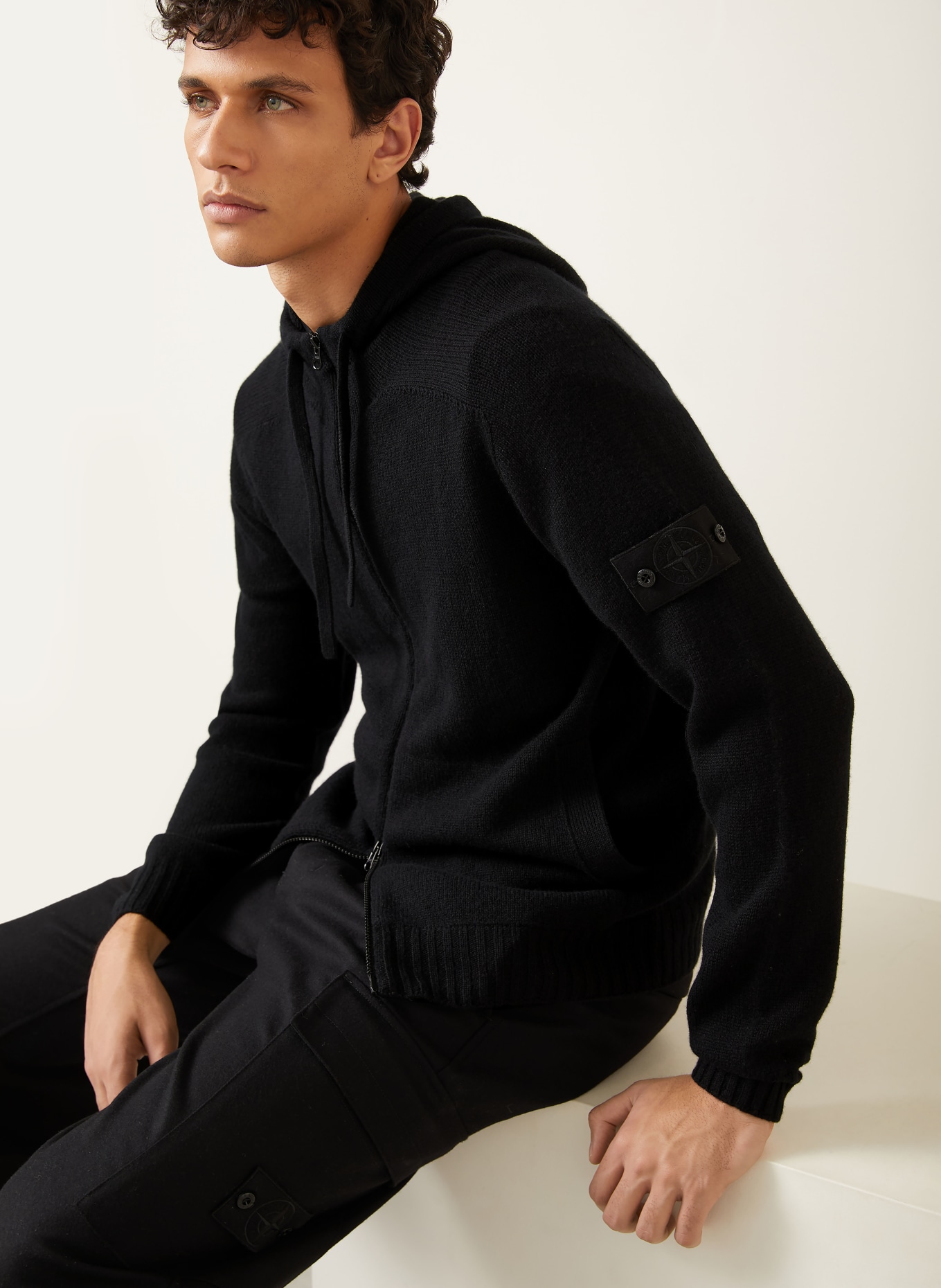 STONE ISLAND GHOST cardigan in cashmere: BLACK