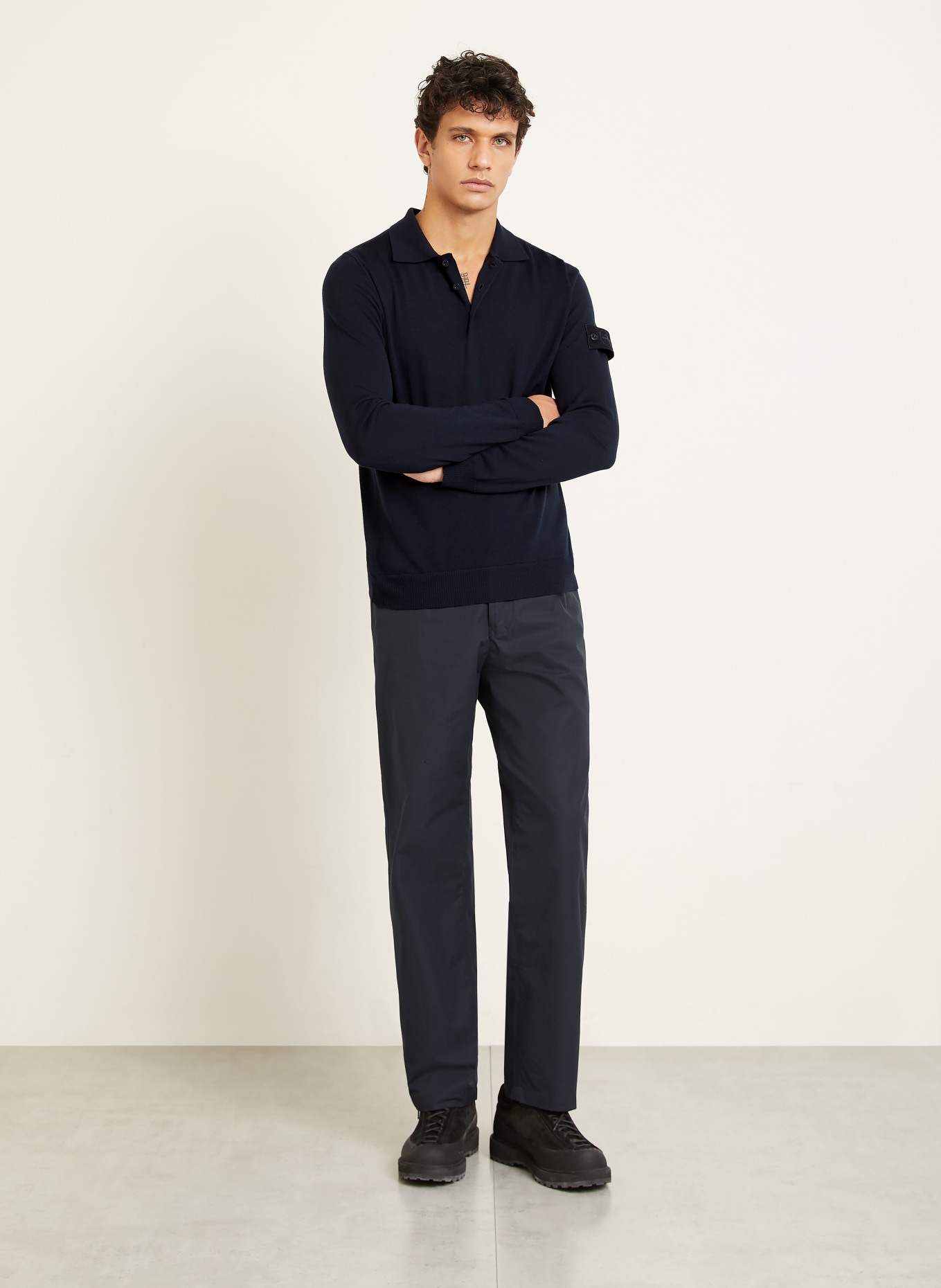 STONE ISLAND Knitted polo shirt GHOST: DARK BLUE