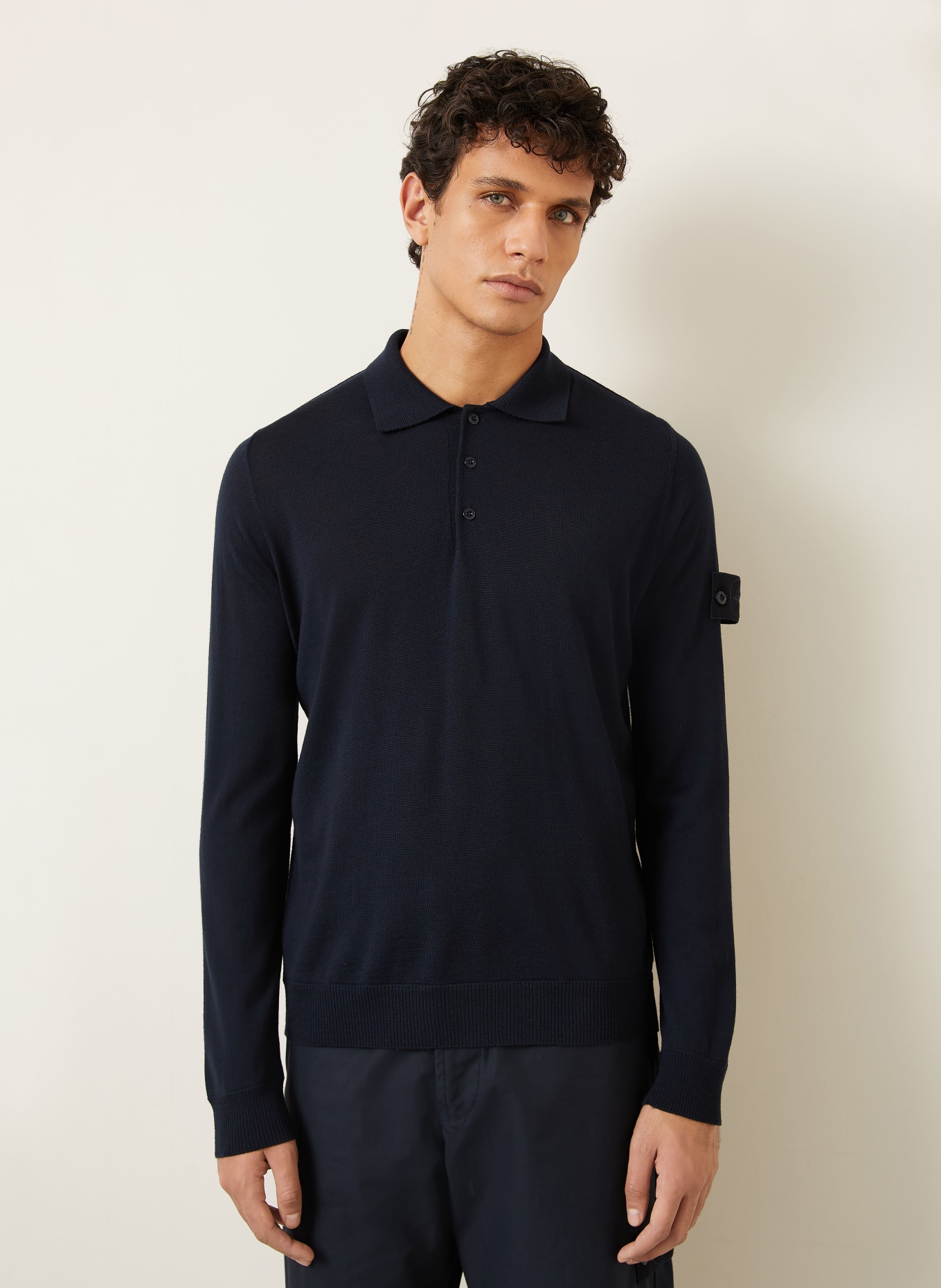 STONE ISLAND Knitted polo shirt GHOST: DARK BLUE