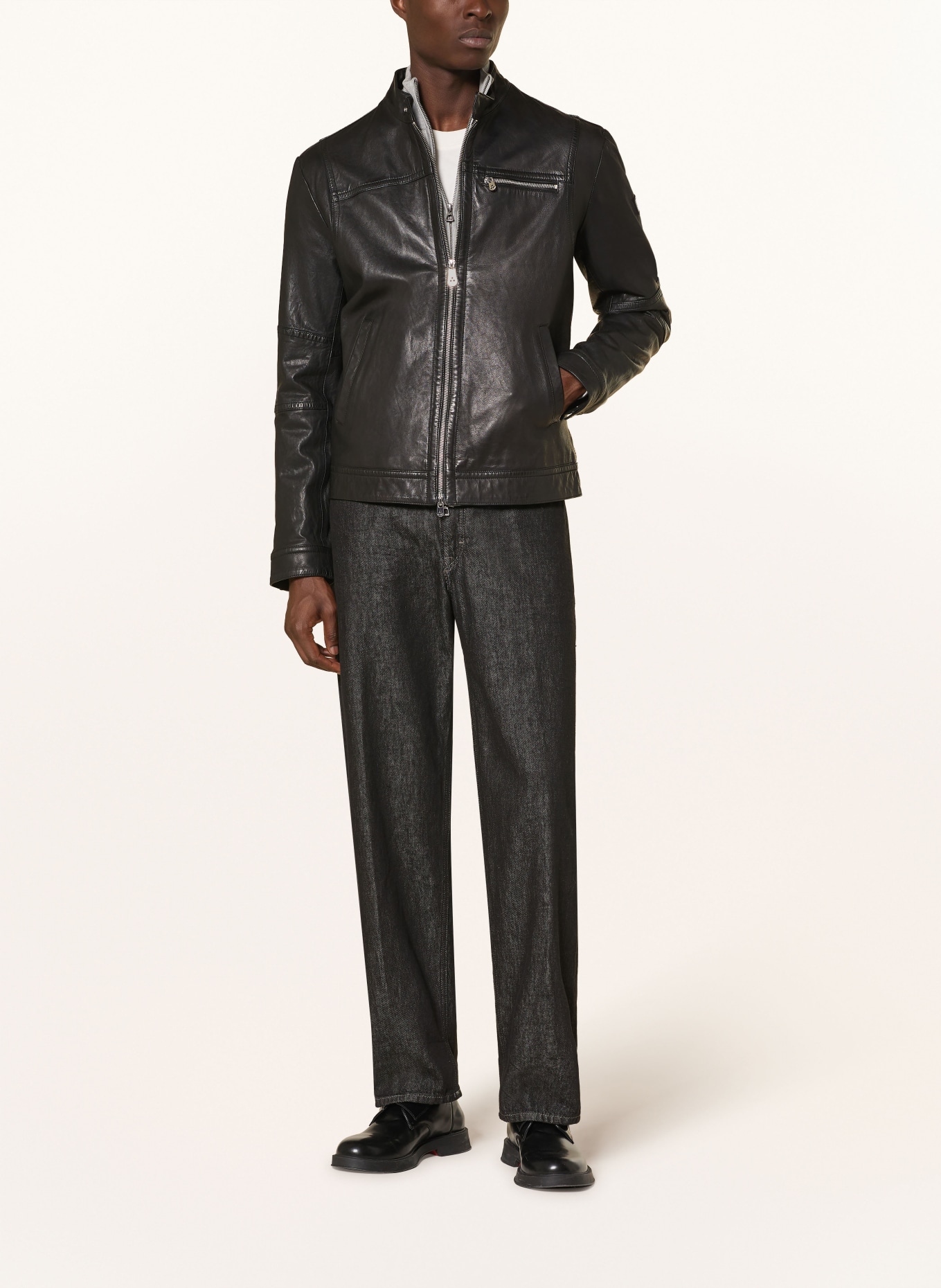 PEUTEREY Veste en cuir SAGUARO: NOIR