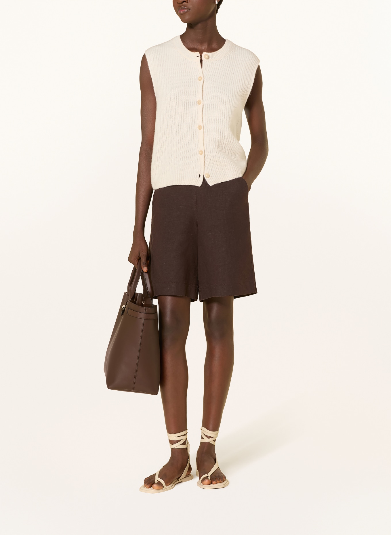 MAC Linnen short SANNY: MARRON FONCÉ