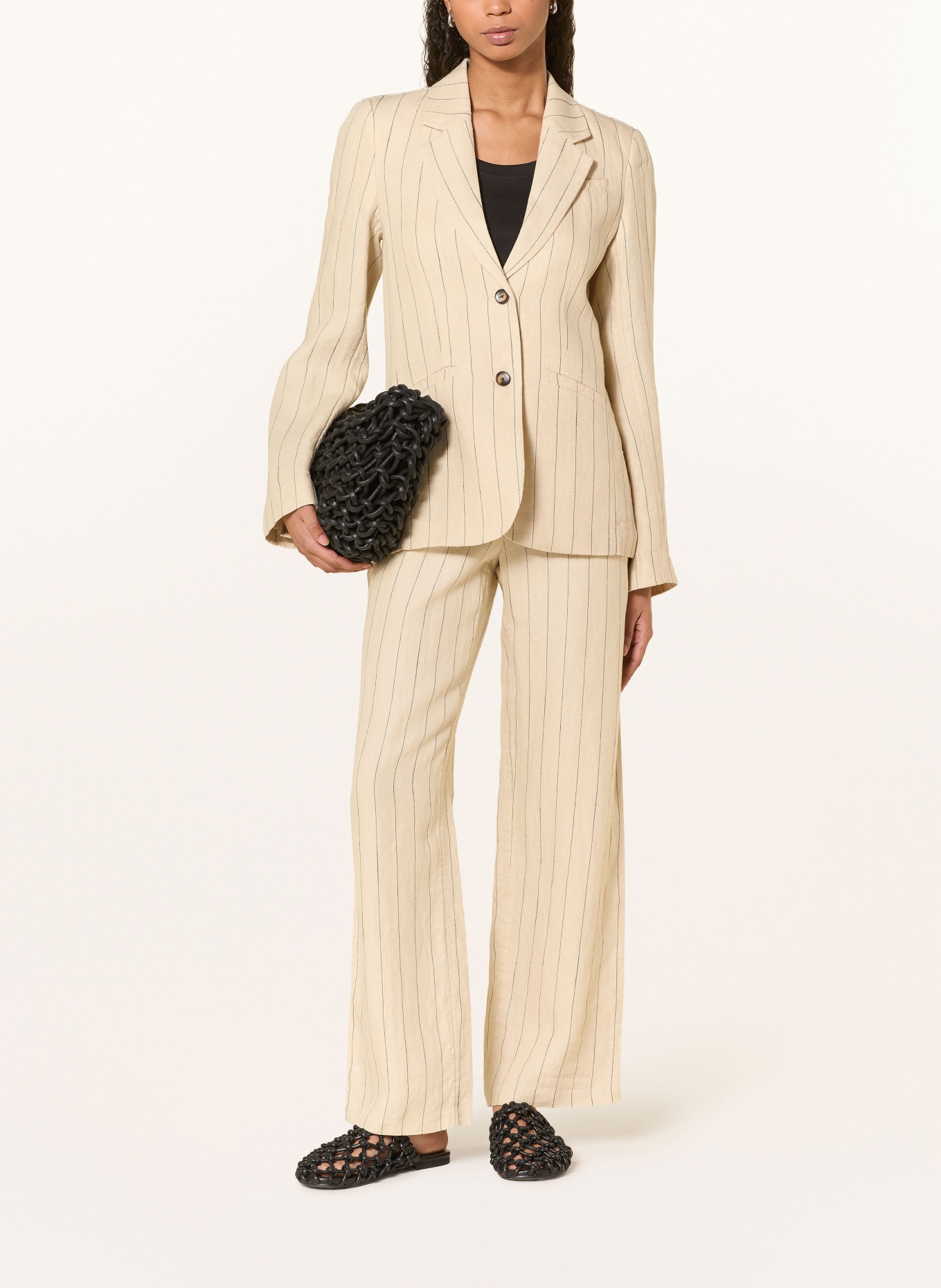 MSCH COPENHAGEN Linen blazer MSCHCLARITTE: ECRU / BLACK