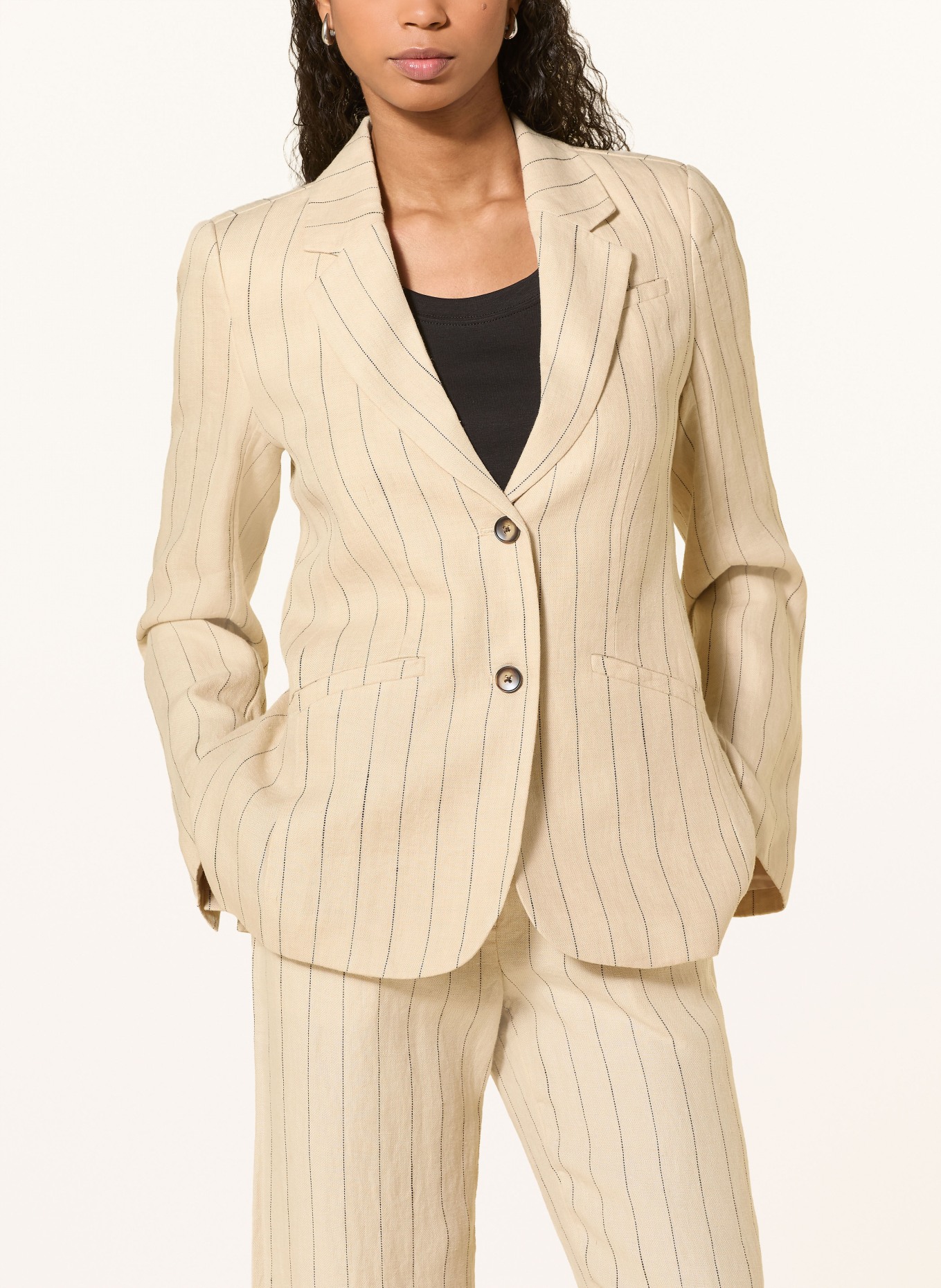 MSCH COPENHAGEN Linen blazer MSCHCLARITTE: ECRU / BLACK