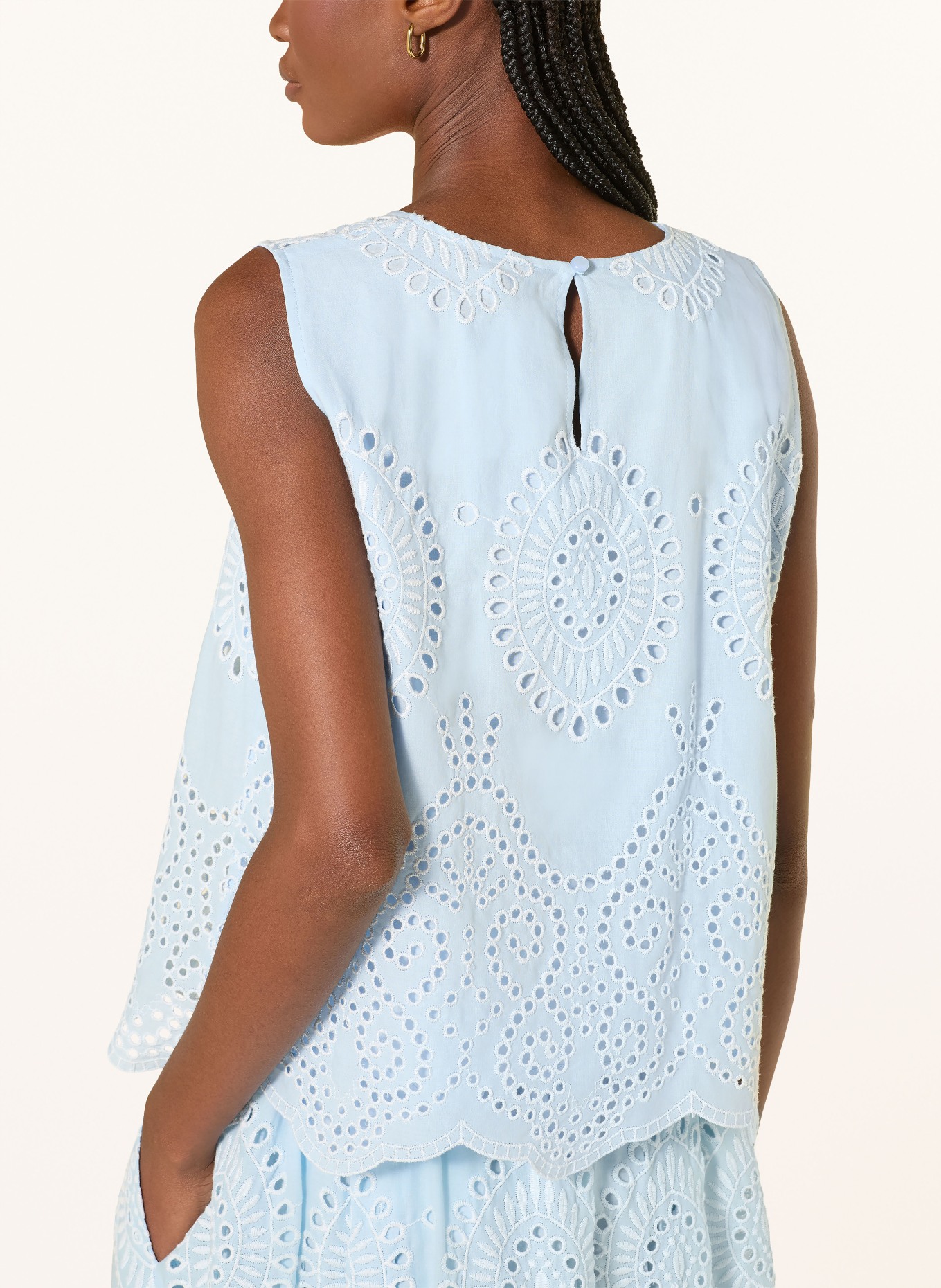 MORE & MORE Blouse en dentelle ajourée: BLEU CLAIR