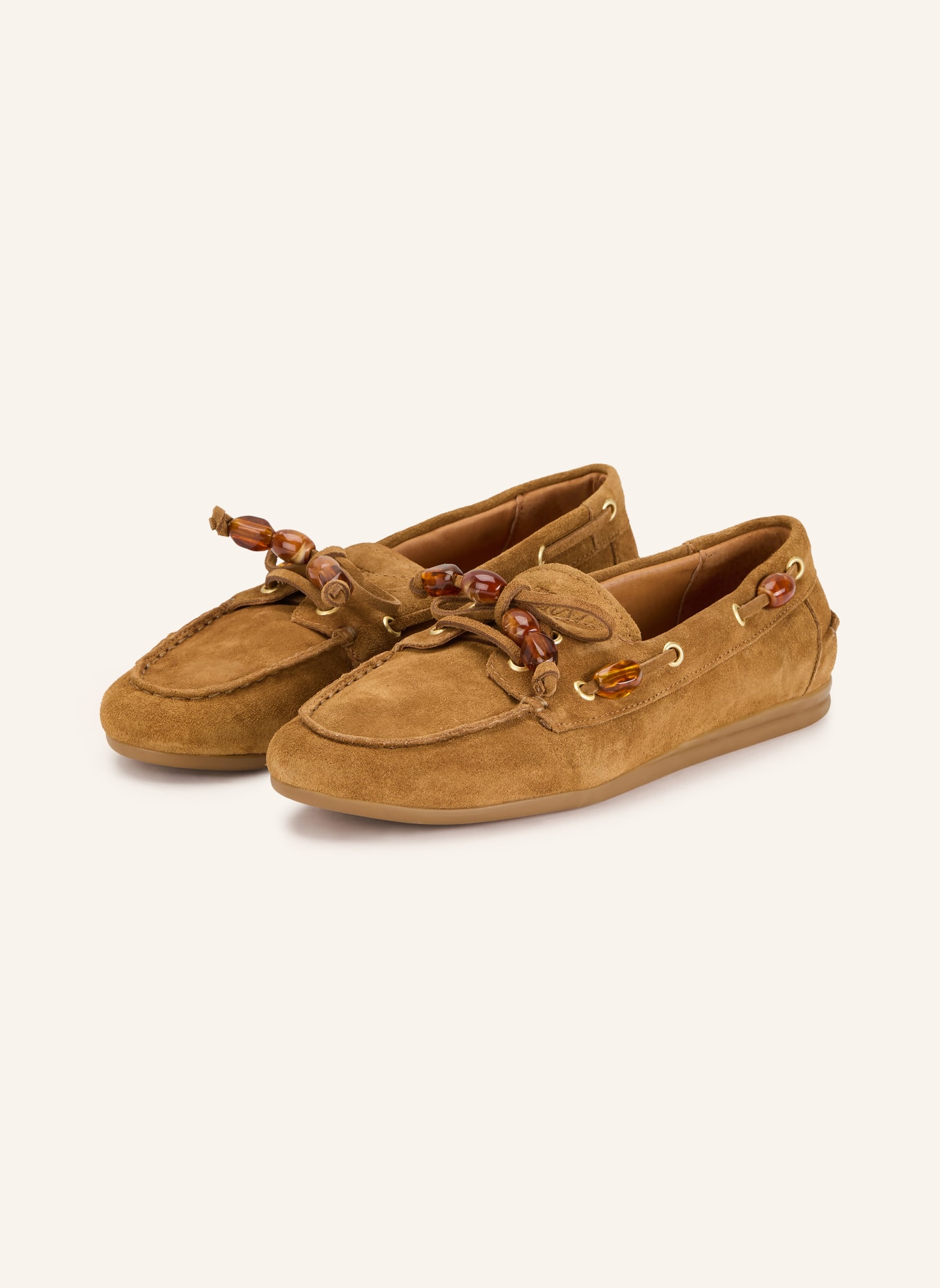 Toral NAHUAA boat shoes with decorative pearls: COGNAC