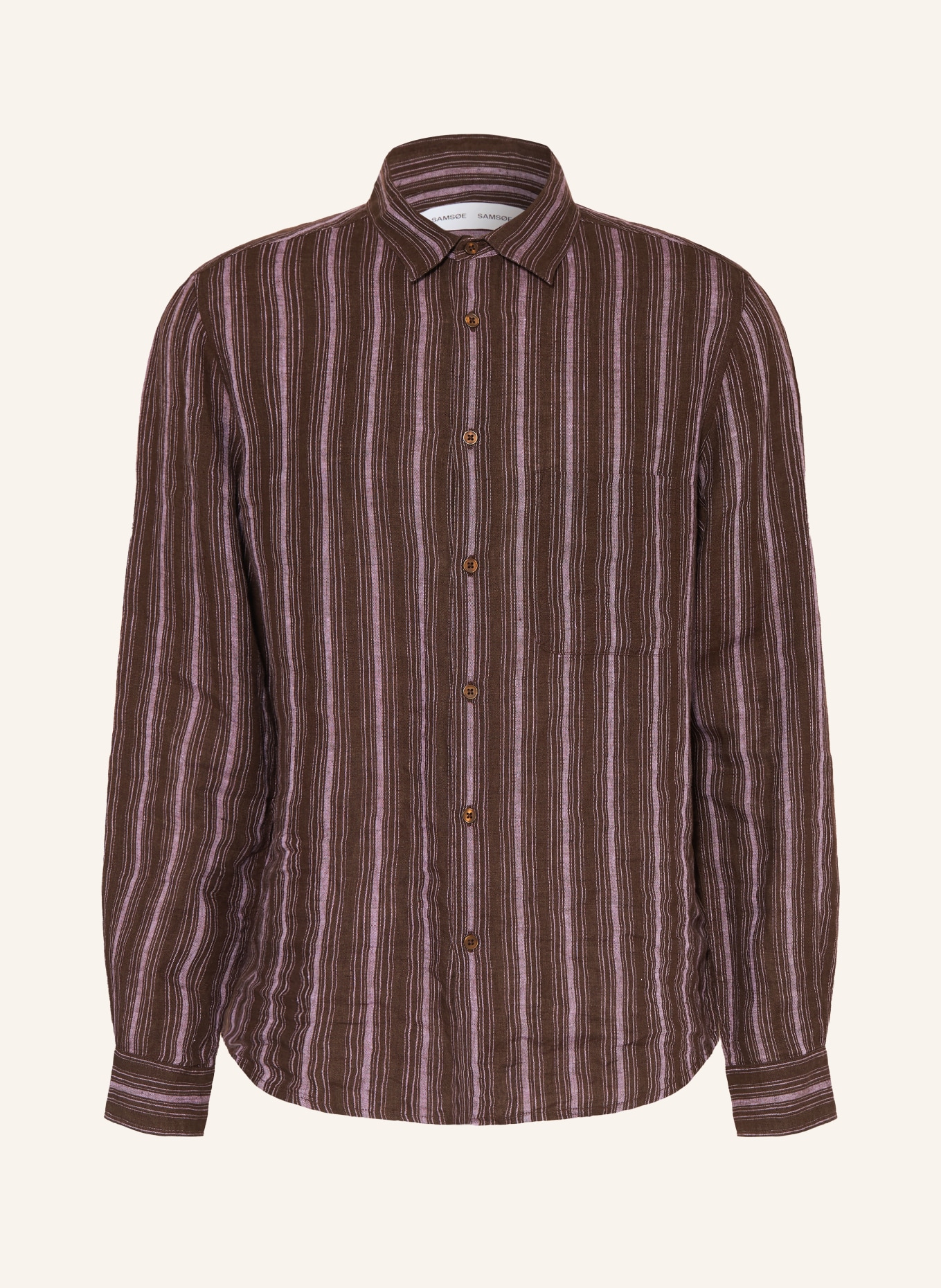 SAMSØE  SAMSØE SARYAN Comfort Fit linen shirt: DARK BROWN / PURPLE