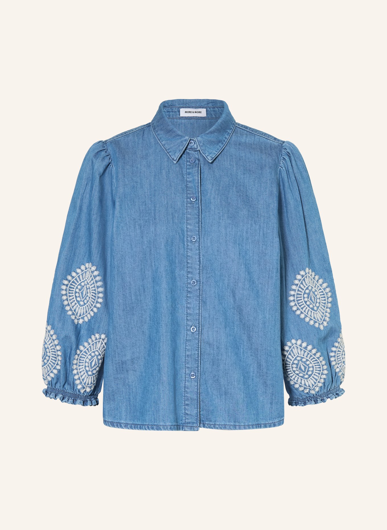 MORE & MORE Jeansbluse mit 3/4-Arm: BLAU / WEISS