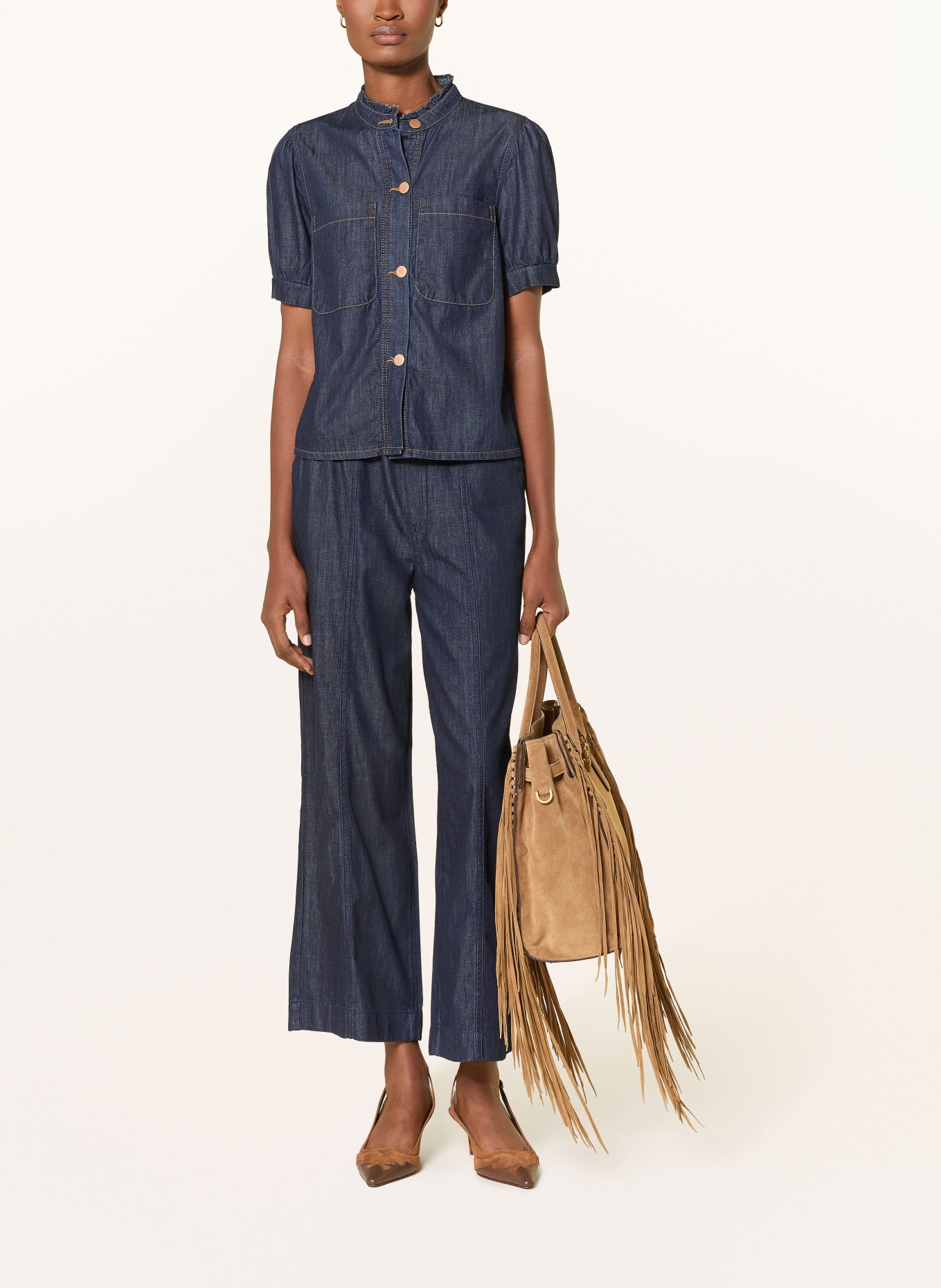 MORE & MORE Jeansbluse: DUNKELBLAU