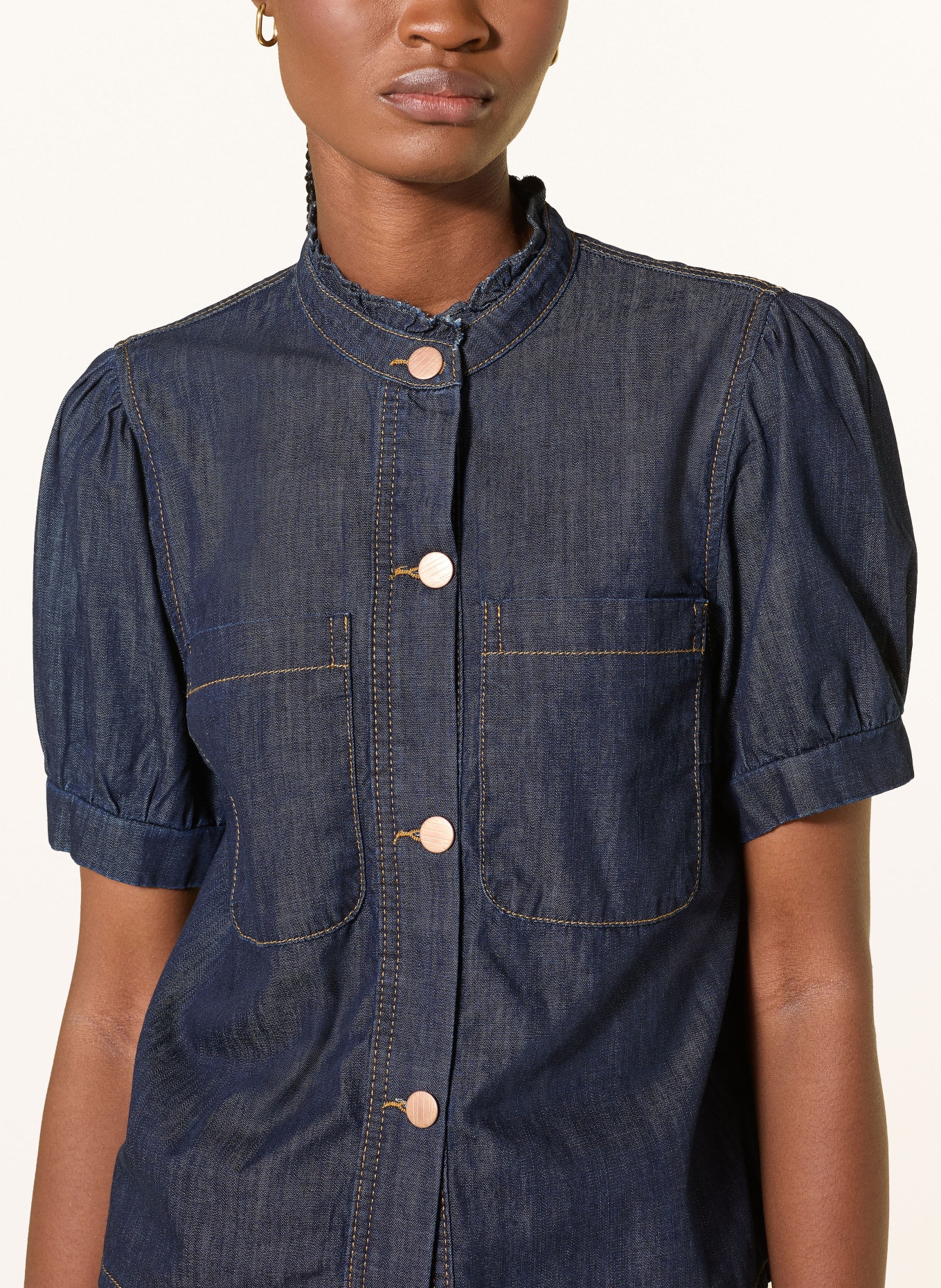 MORE & MORE Jeansbluse: DUNKELBLAU