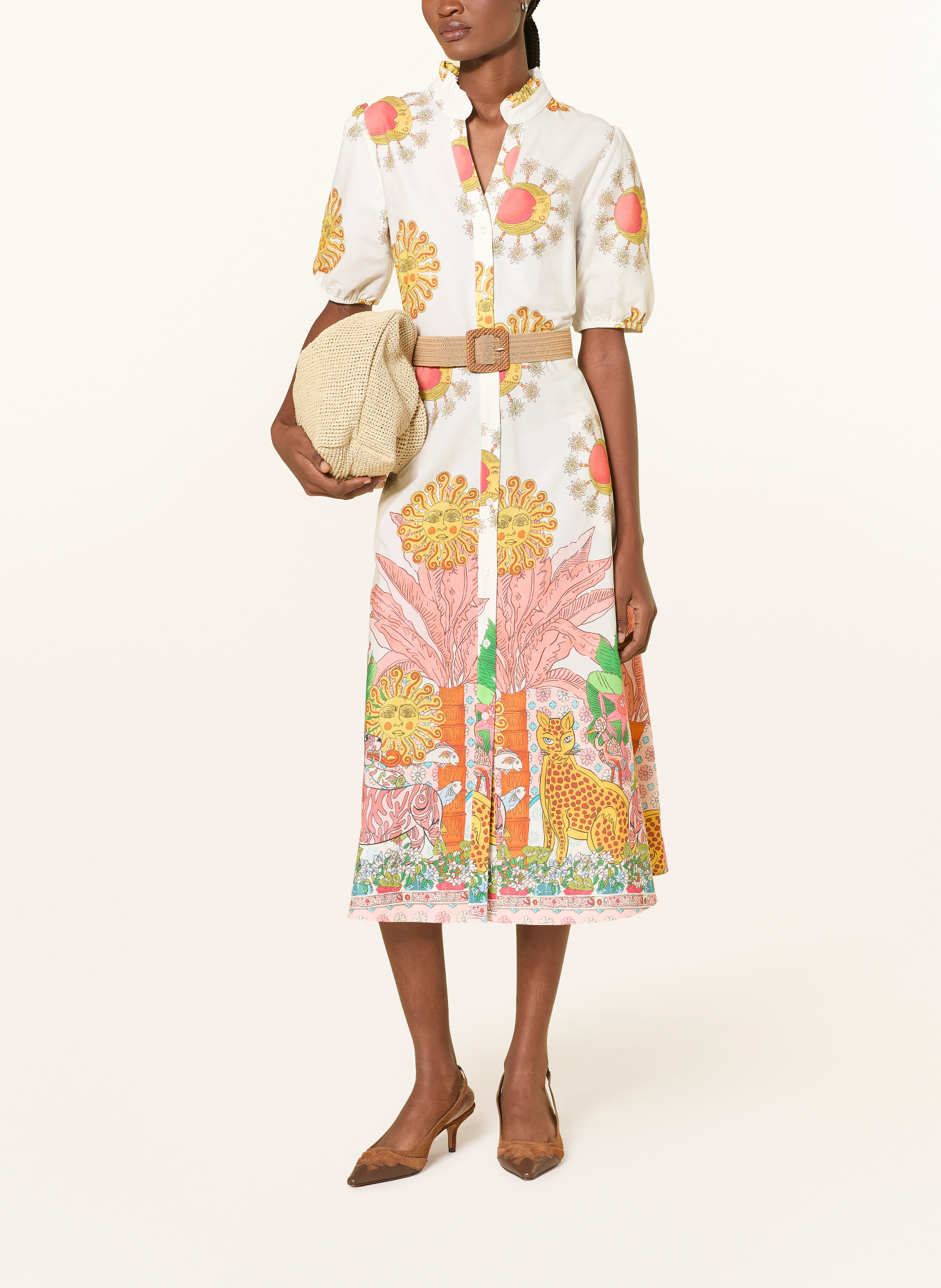 MORE & MORE Kleid: HELLROT / DUNKELORANGE / DUNKELGELB