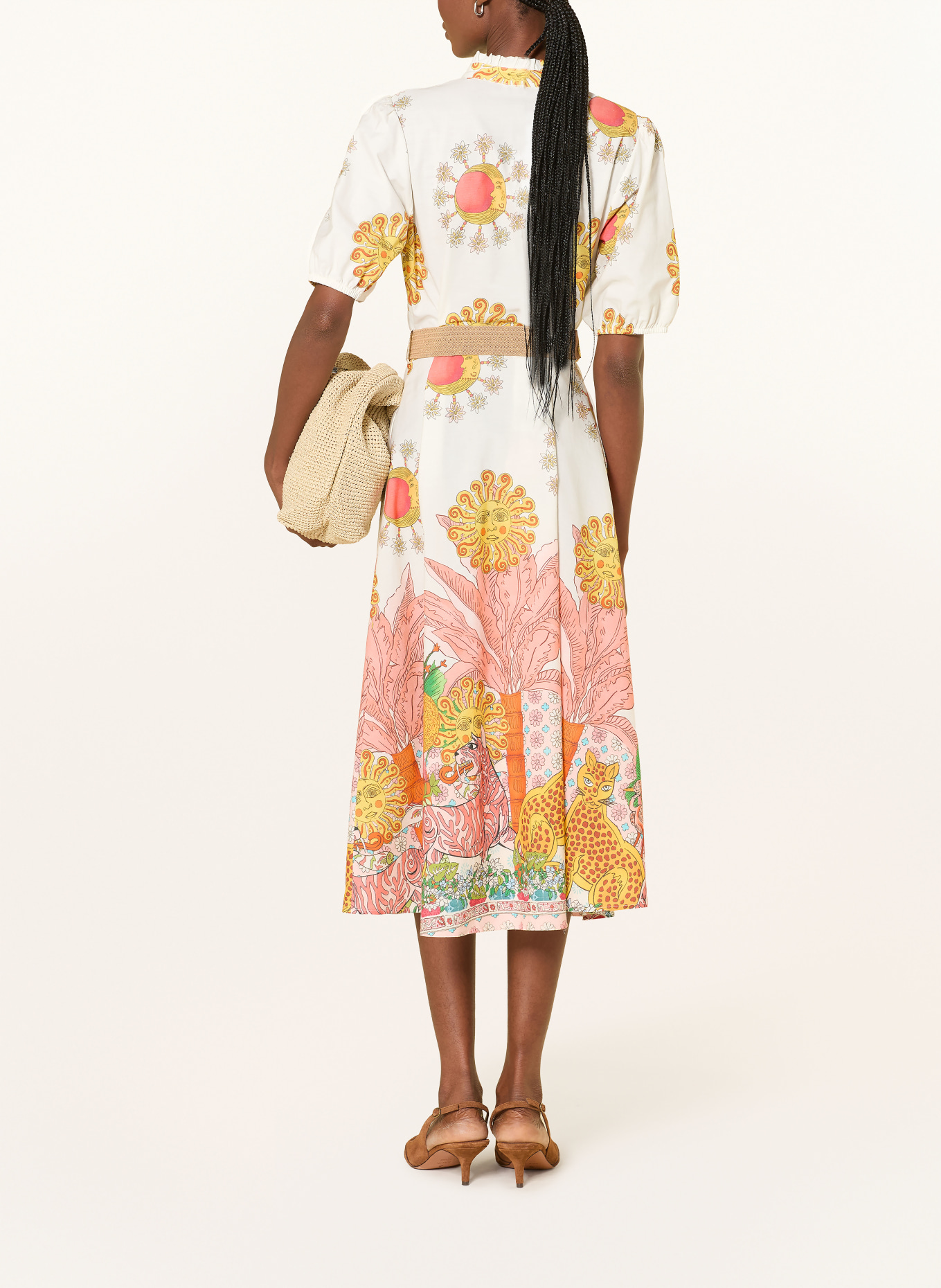 MORE & MORE Kleid: HELLROT / DUNKELORANGE / DUNKELGELB