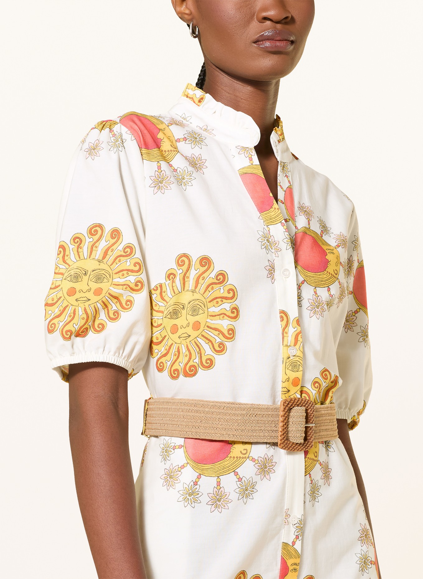 MORE & MORE Kleid: HELLROT / DUNKELORANGE / DUNKELGELB