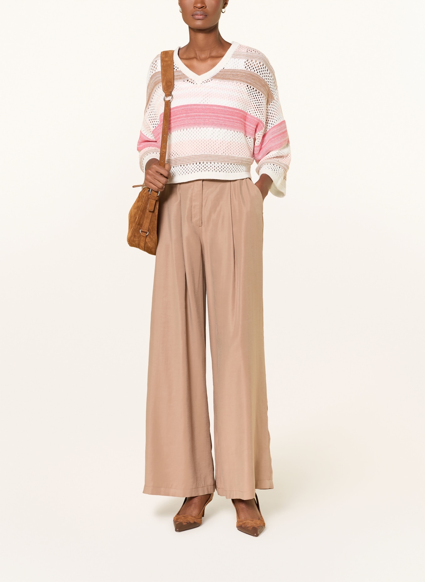 MORE & MORE Pullover: HELLROT / CAMEL / ECRU