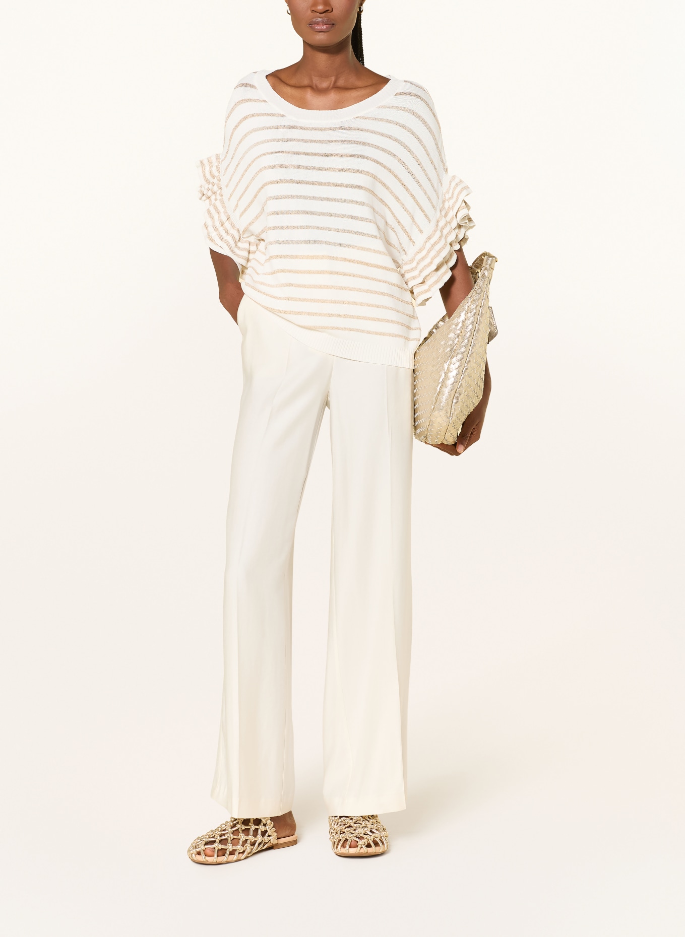 MORE & MORE Svetr s 3/4 rukávy: BÍLÁ / ZLATÁ