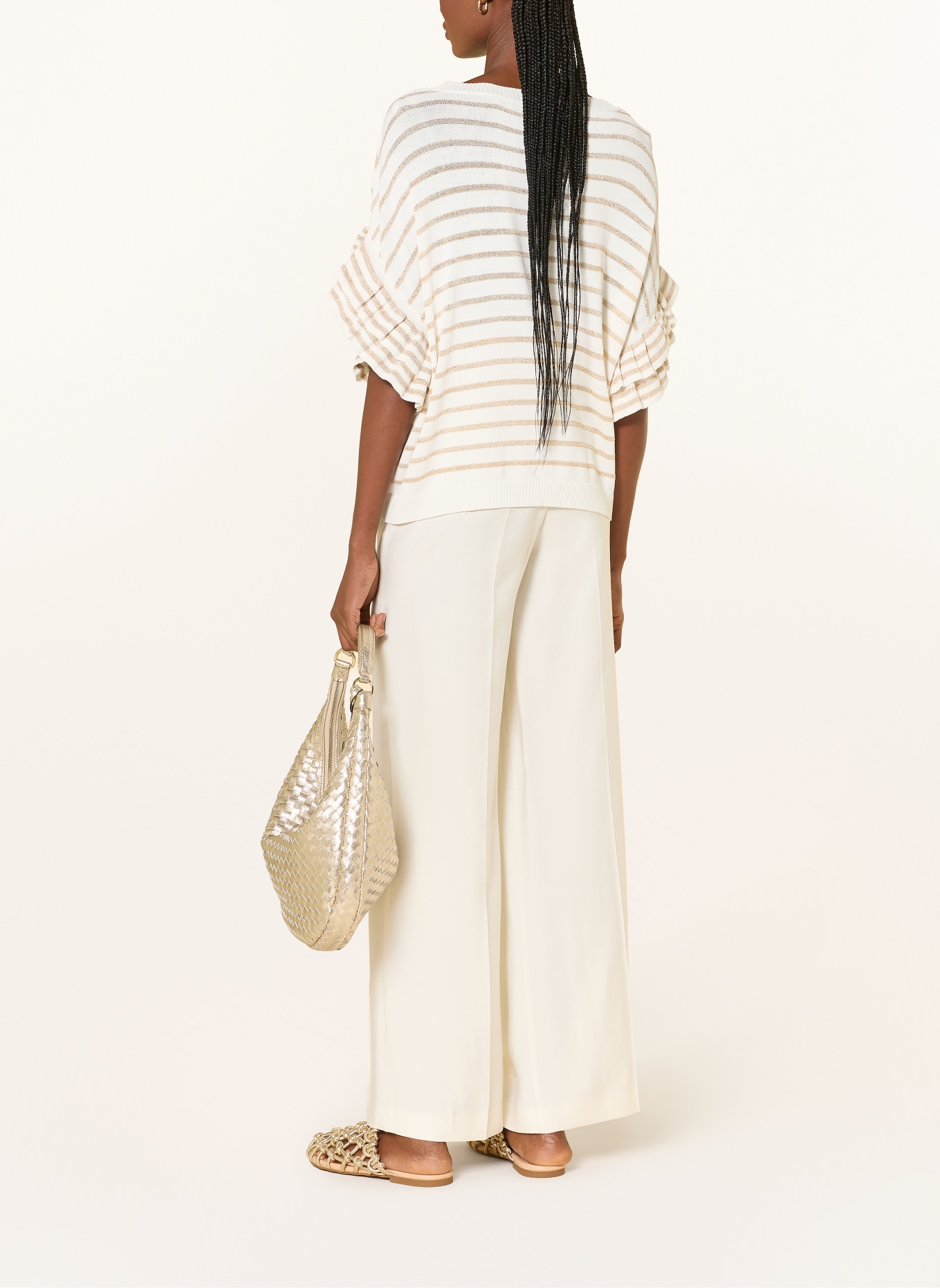 MORE & MORE Svetr s 3/4 rukávy: BÍLÁ / ZLATÁ