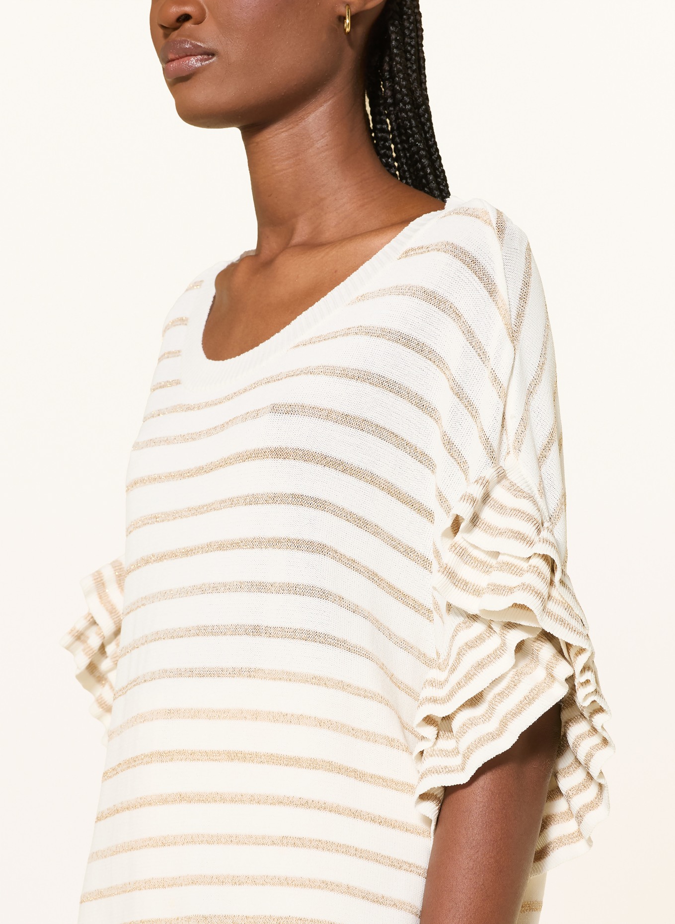 MORE & MORE Svetr s 3/4 rukávy: BÍLÁ / ZLATÁ