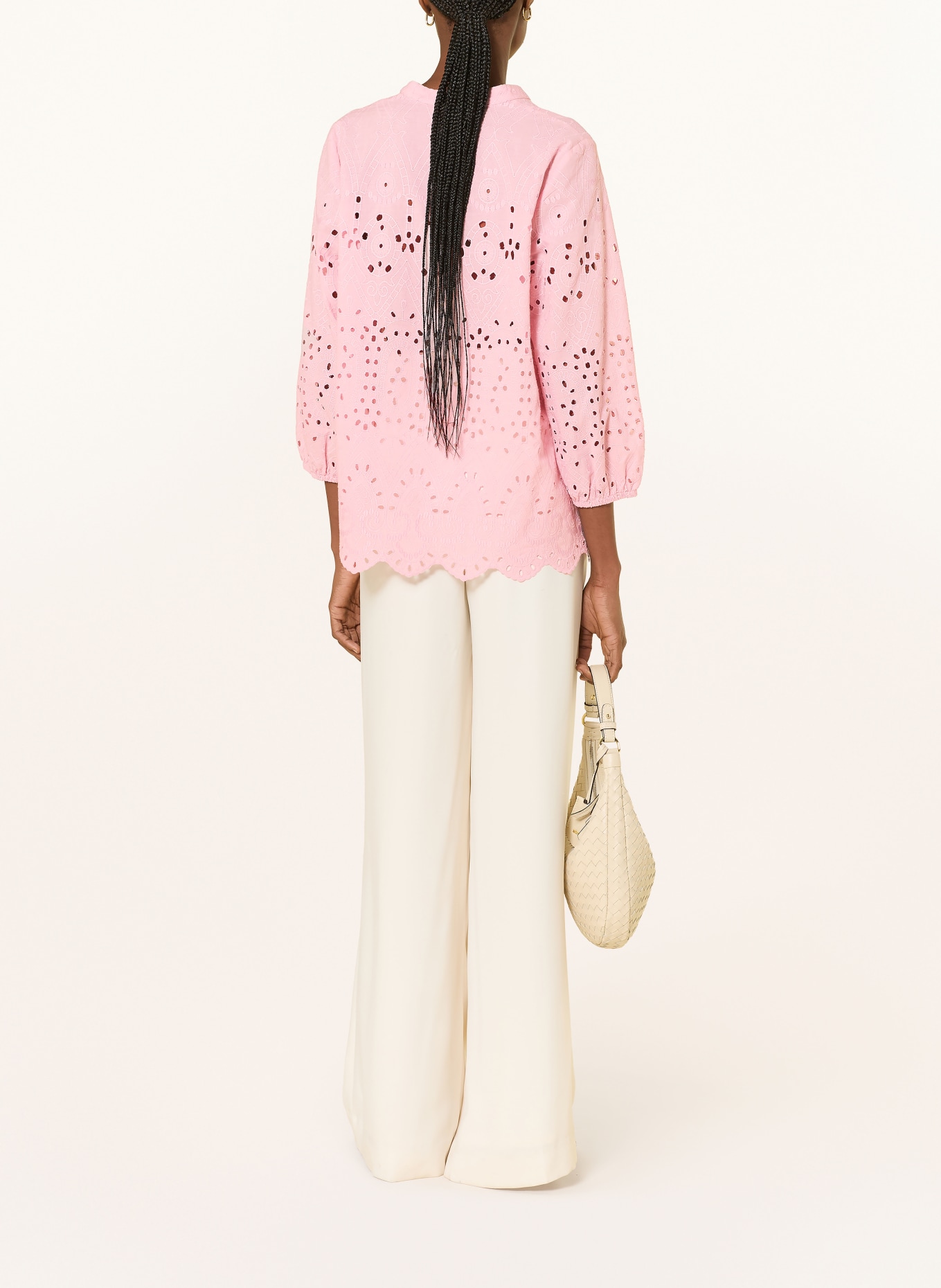 MORE & MORE Blouse van opengewerkte kant met 3/4-mouwen: ROSÉ