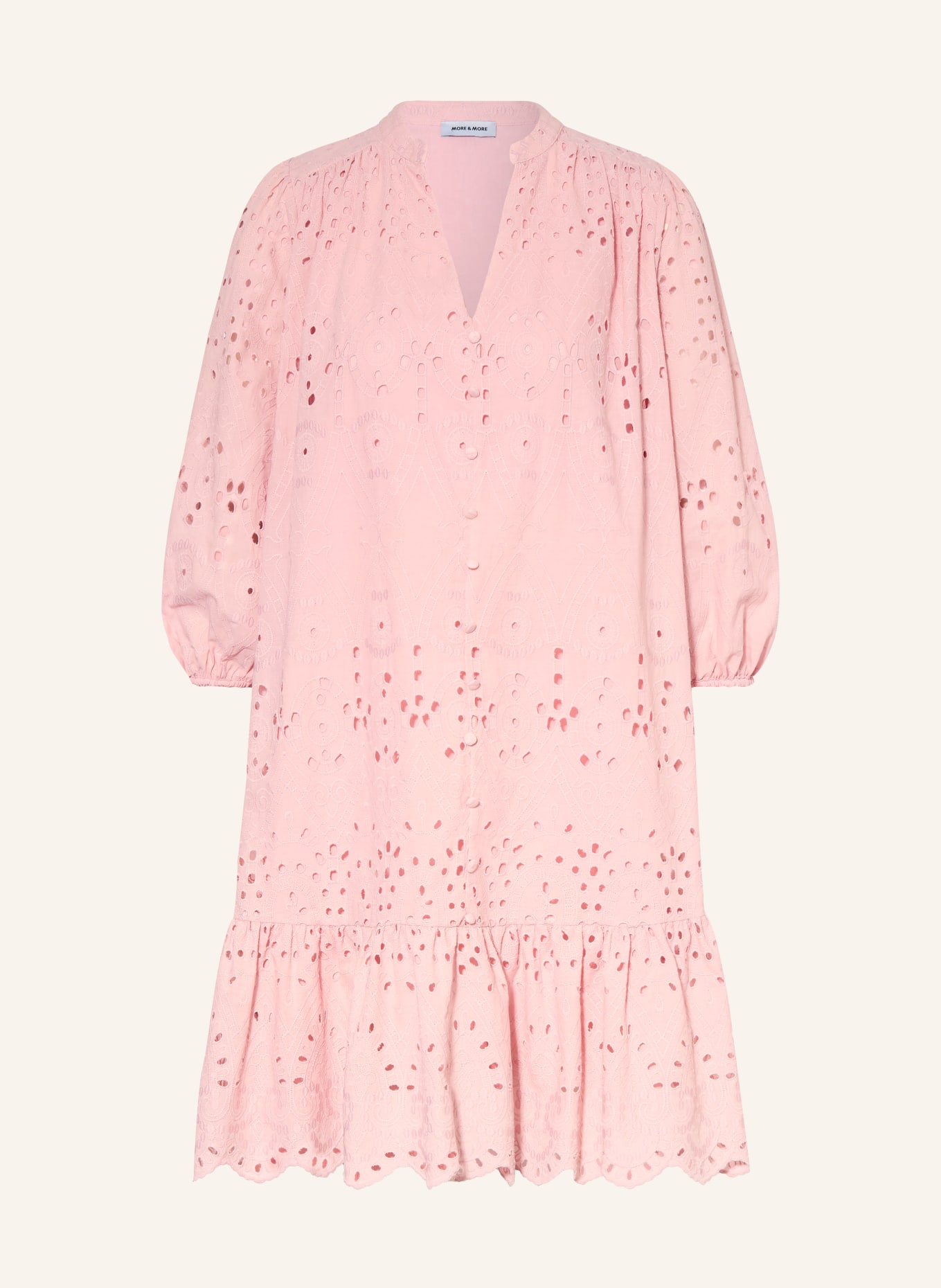 MORE & MORE Jurk van opengewerkte kant met 3/4-mouwen: ROSÉ