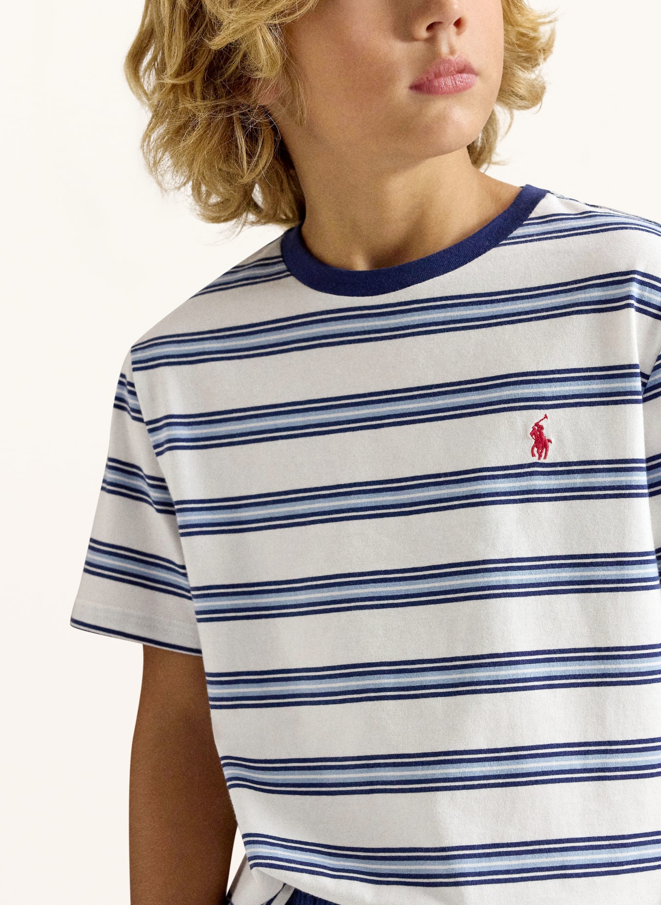 POLO RALPH LAUREN T-Shirt: ECRU / HELLBLAU / DUNKELBLAU