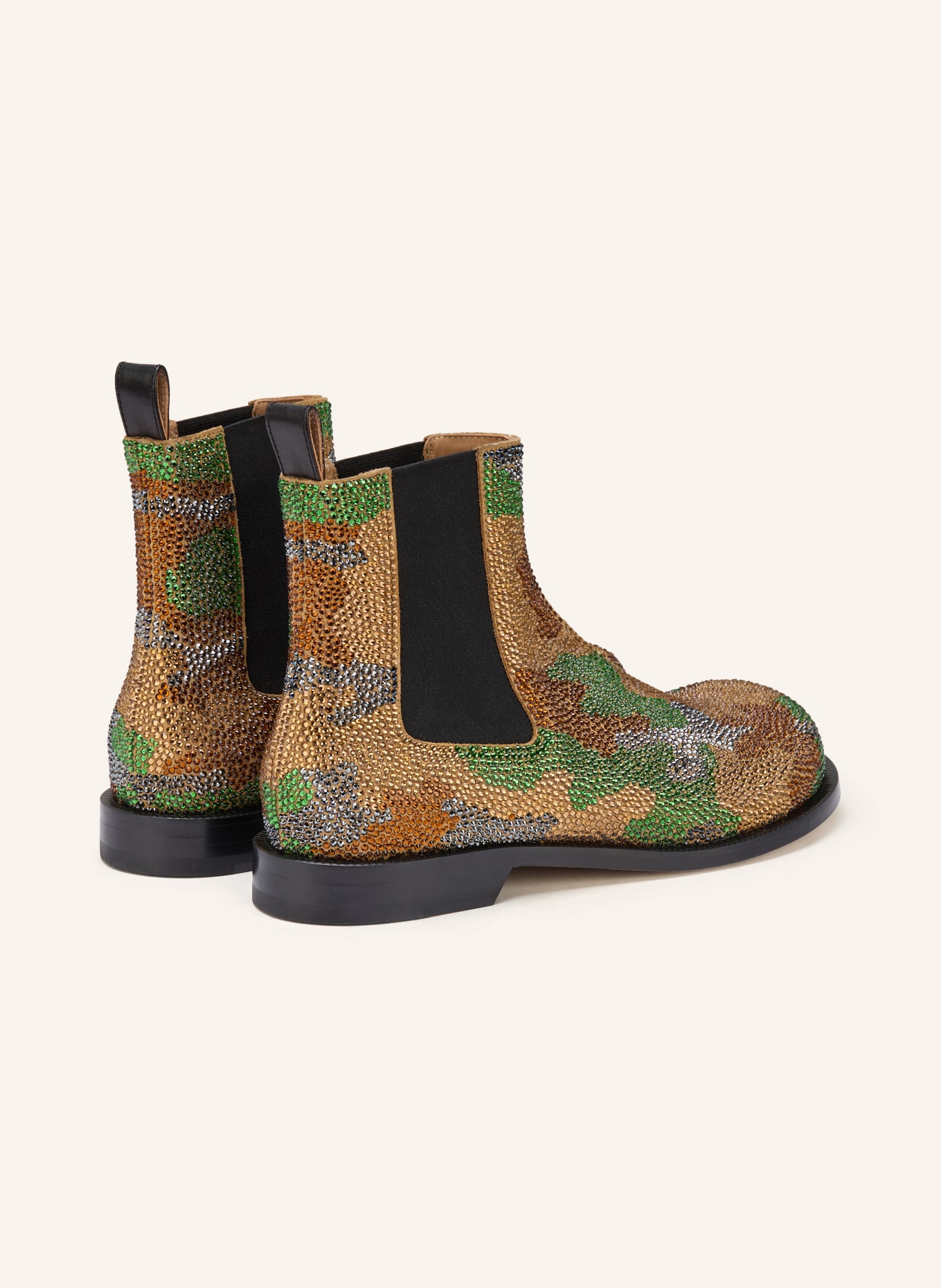 JW ANDERSON Chelsea-Boots mit Schmucksteinen: BEIGE / GRÜN / DUNKELBLAU