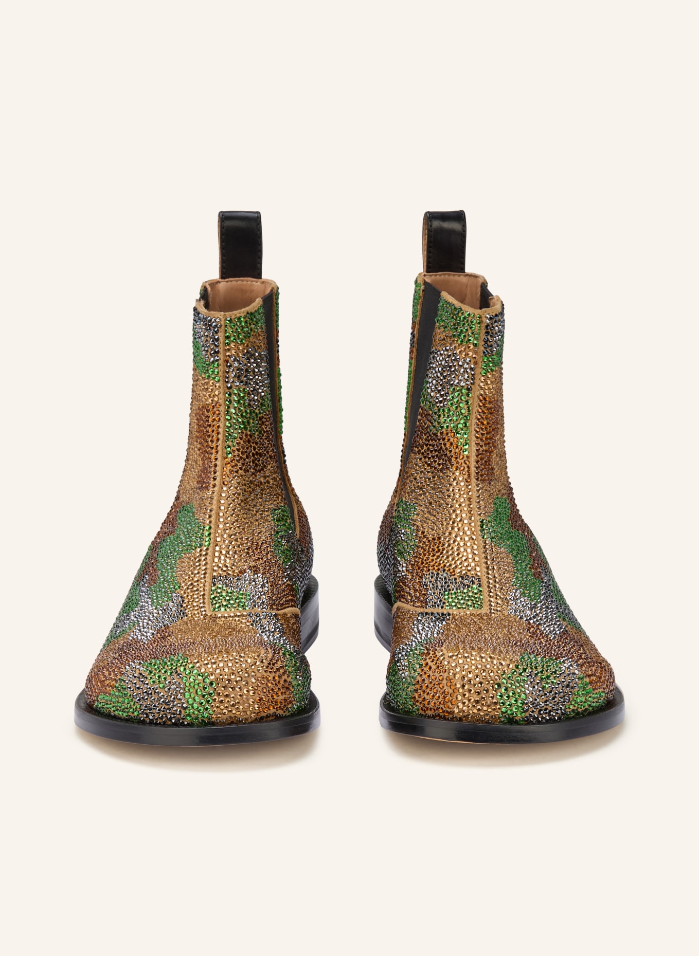 JW ANDERSON Chelsea-Boots mit Schmucksteinen: BEIGE / GRÜN / DUNKELBLAU