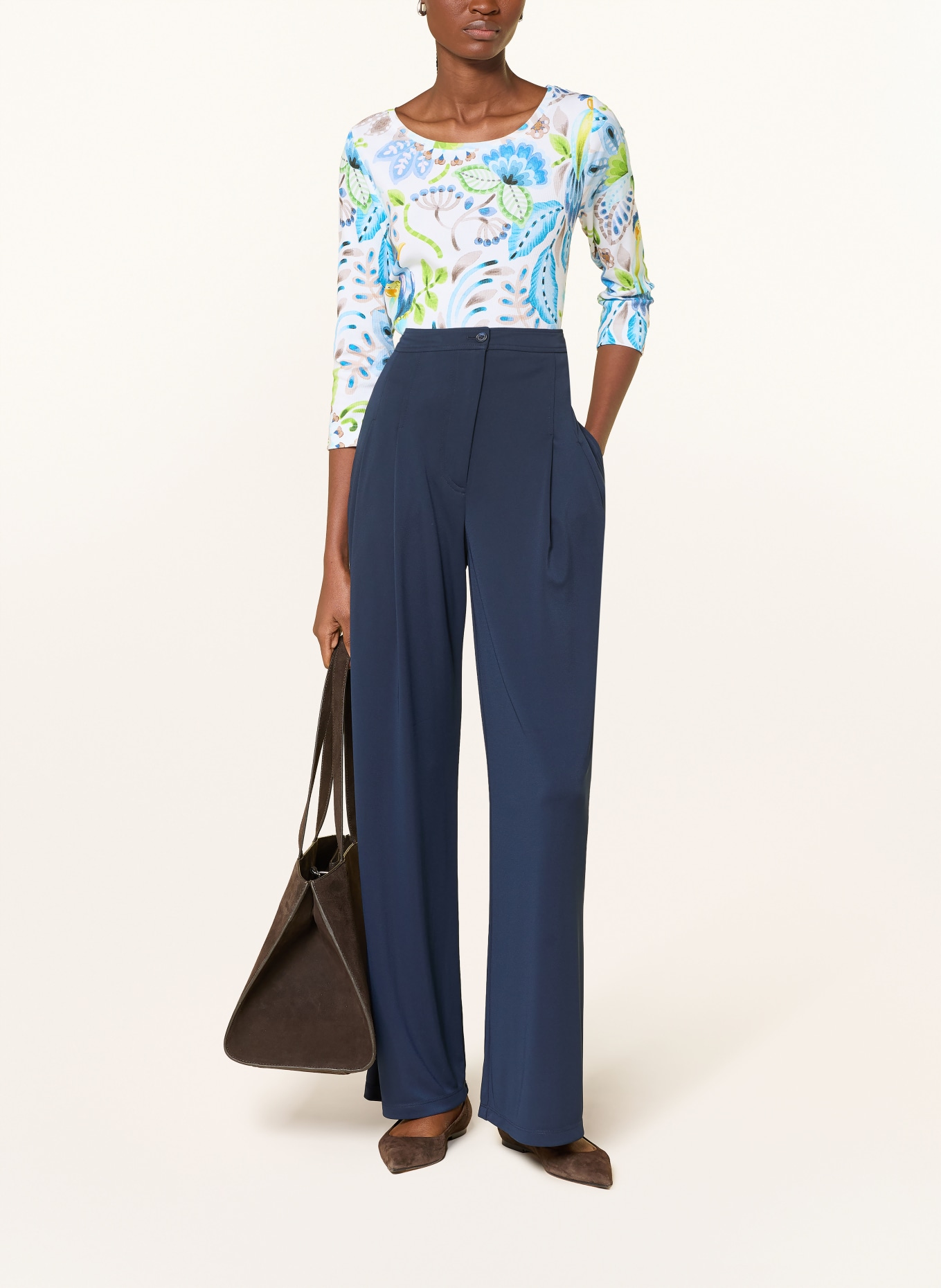 efixelle Shirt mit 3/4-Arm: WEISS / GRÜN / BLAU