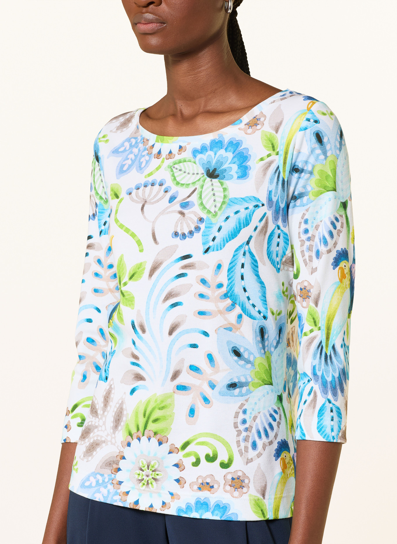 efixelle Shirt mit 3/4-Arm: WEISS / GRÜN / BLAU