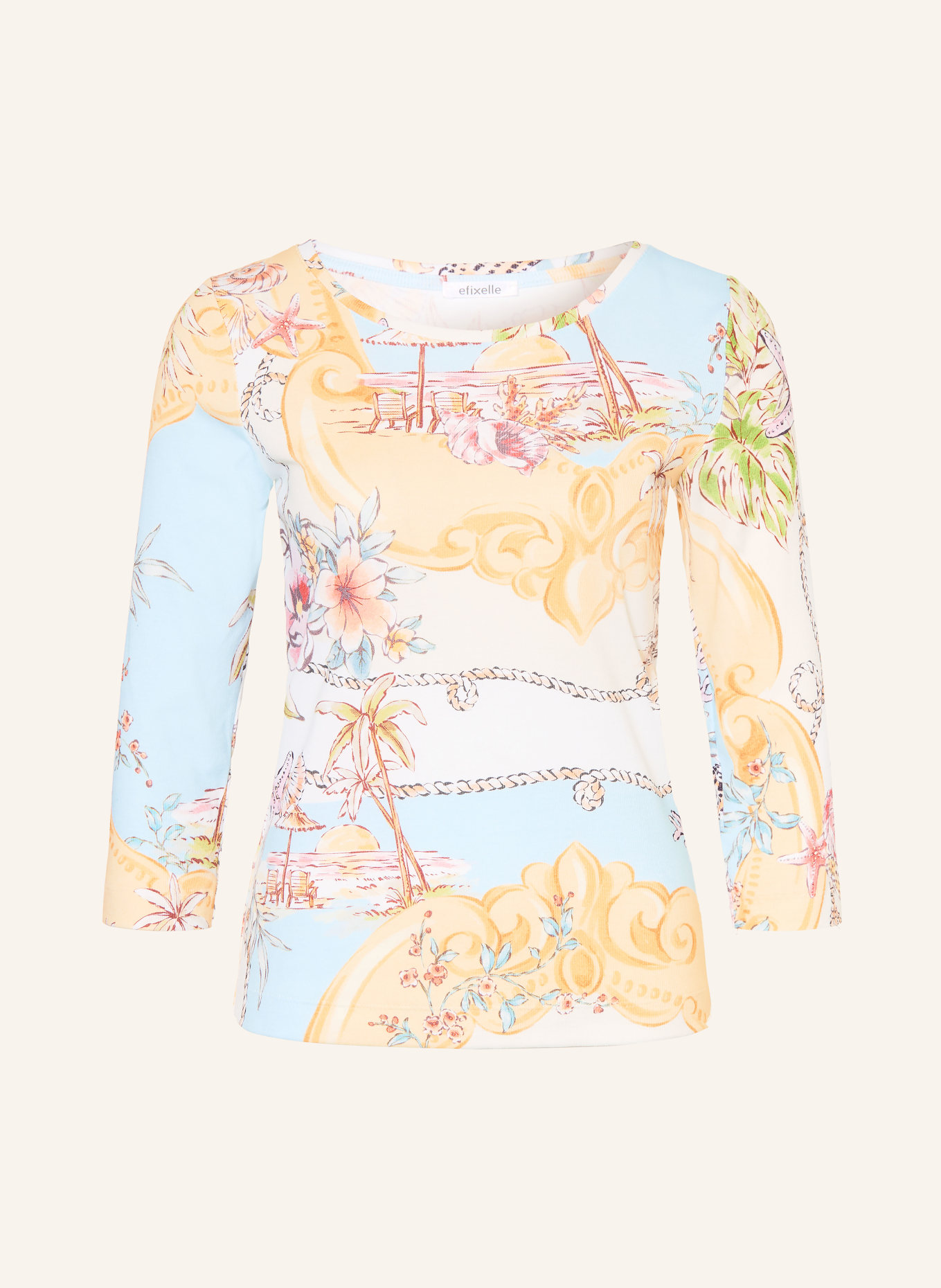 efixelle Tričko s 3/4 rukávem: TMAVĚ MODRÁ / SVĚTLE HNĚDÁ / SVĚTLE ČERVENÁ