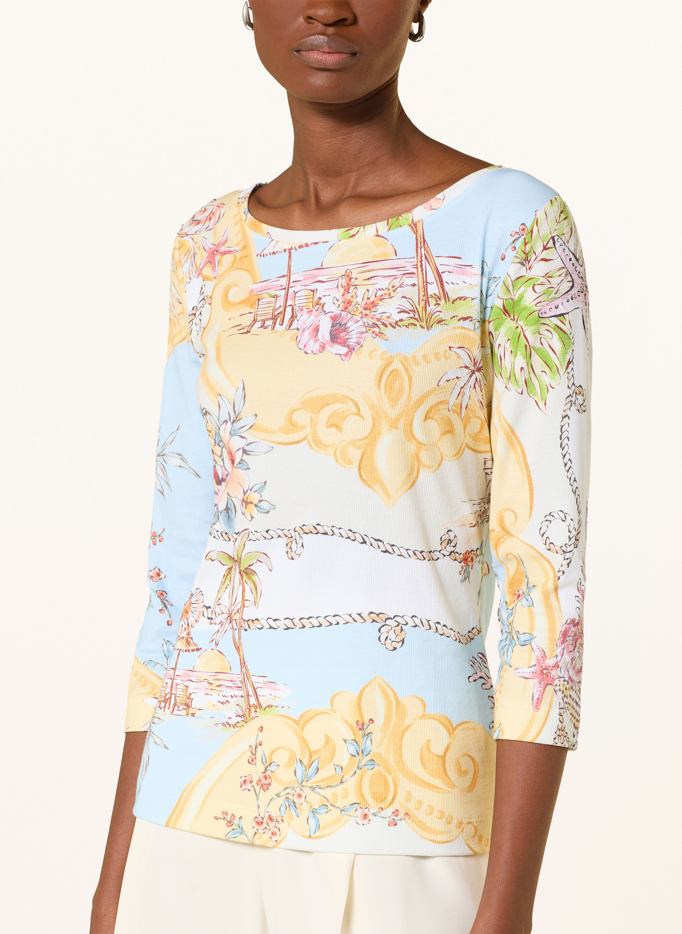 efixelle Tričko s 3/4 rukávem: TMAVĚ MODRÁ / SVĚTLE HNĚDÁ / SVĚTLE ČERVENÁ