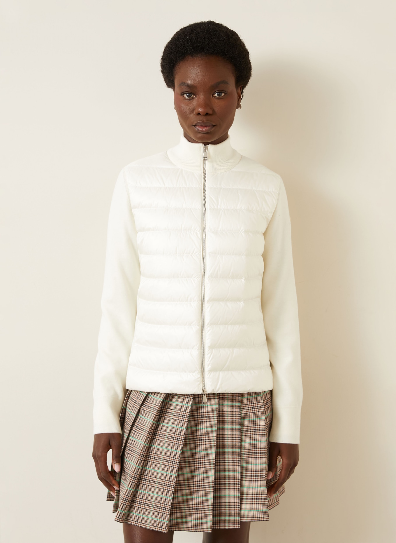 MONCLER Daunenjacke im Materialmix: ECRU