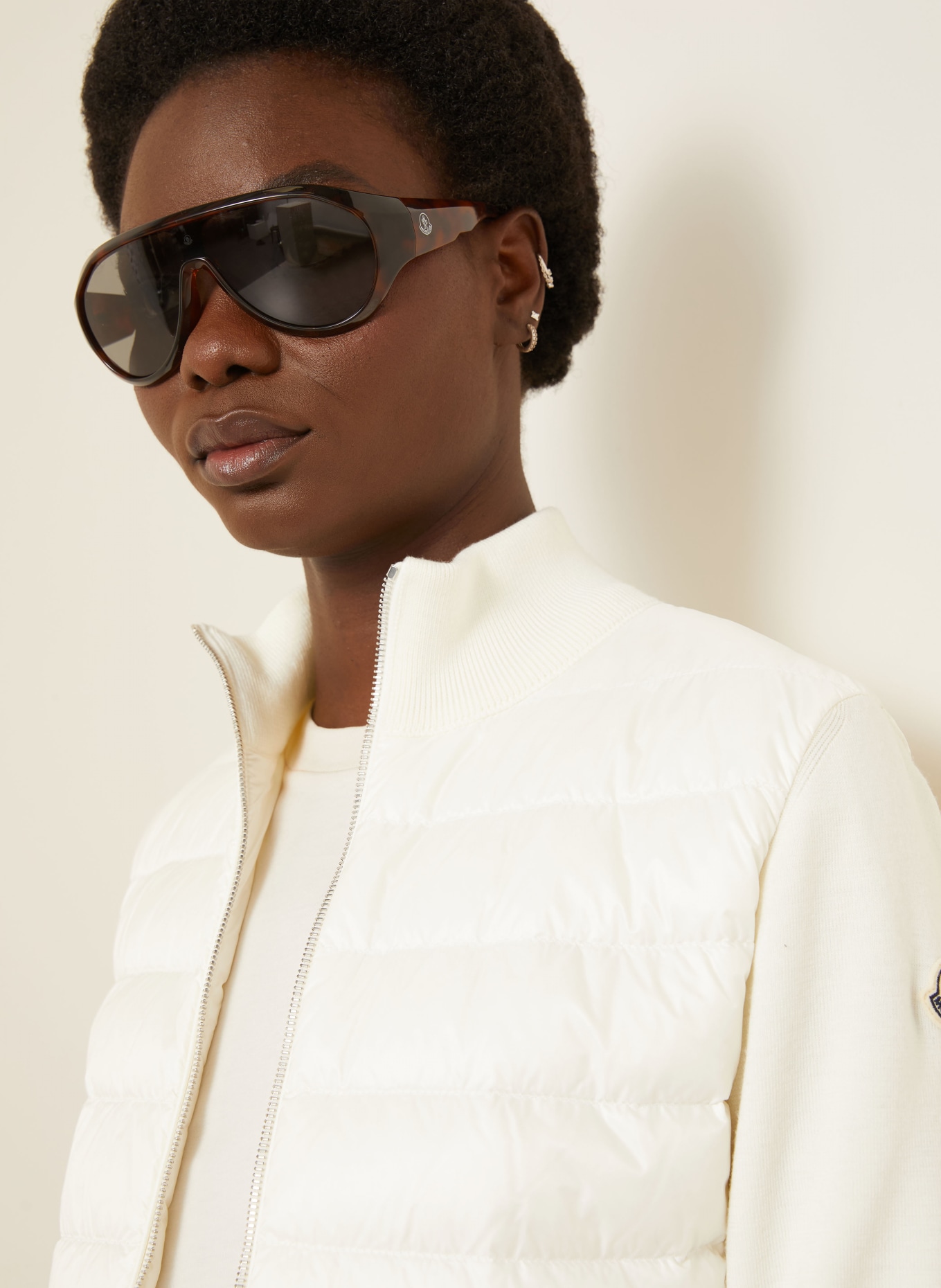 MONCLER Daunenjacke im Materialmix: ECRU