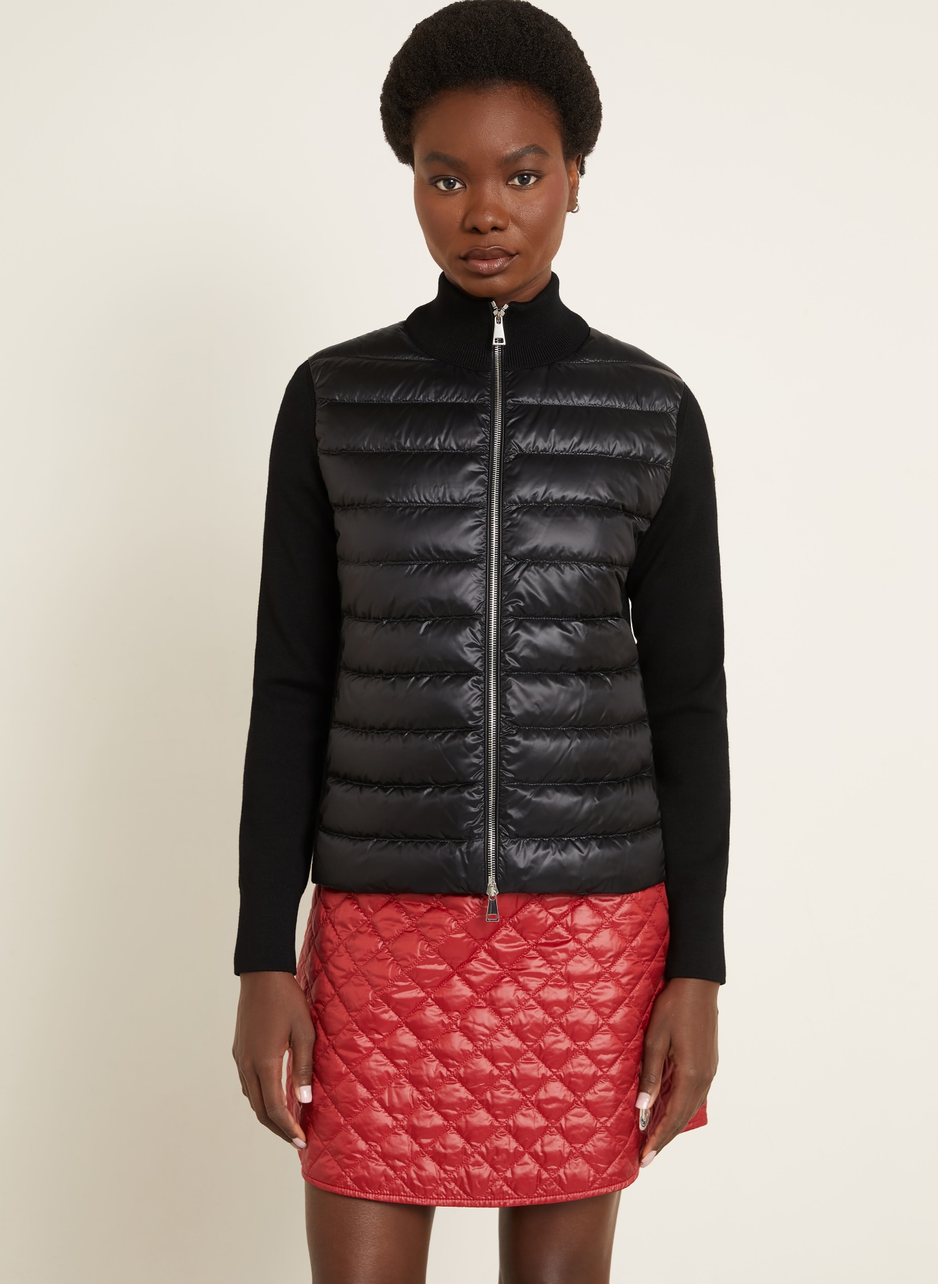 MONCLER Daunenjacke im Materialmix: SCHWARZ