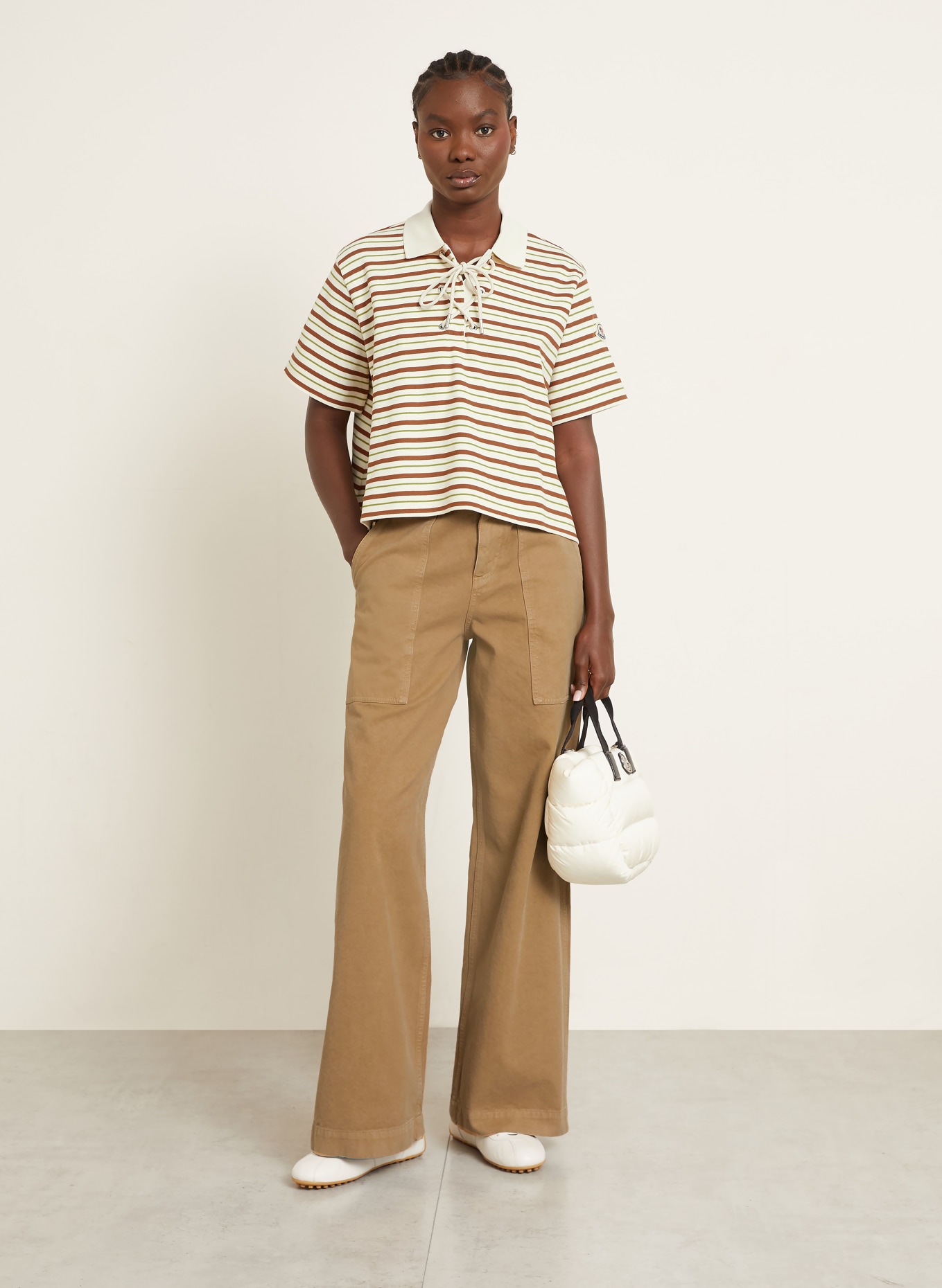 MONCLER Jersey-Poloshirt: CREME / BRAUN / GRÜN