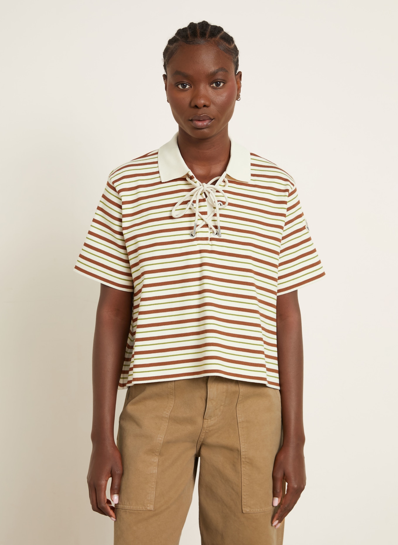 MONCLER Jersey-Poloshirt: CREME / BRAUN / GRÜN