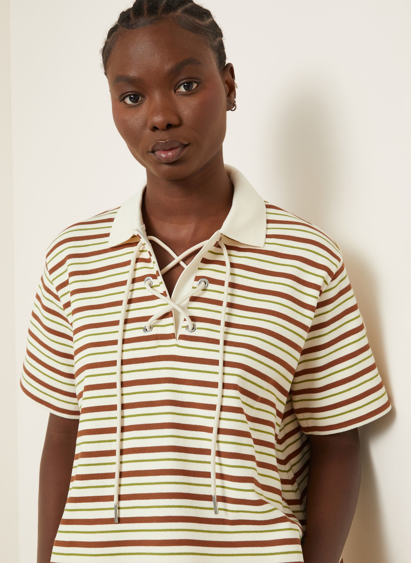 MONCLER Jersey-Poloshirt: CREME / BRAUN / GRÜN