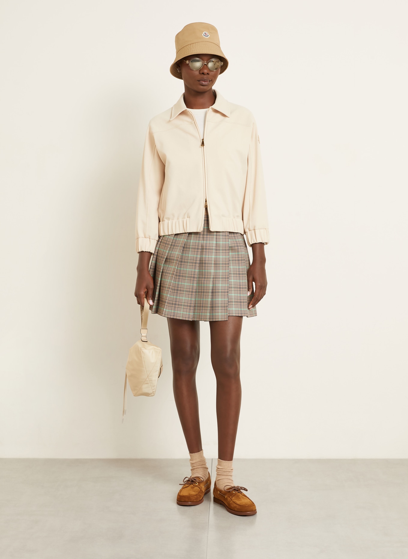 MONCLER Faltenrock: BEIGE / DUNKELBRAUN / HELLGRÜN