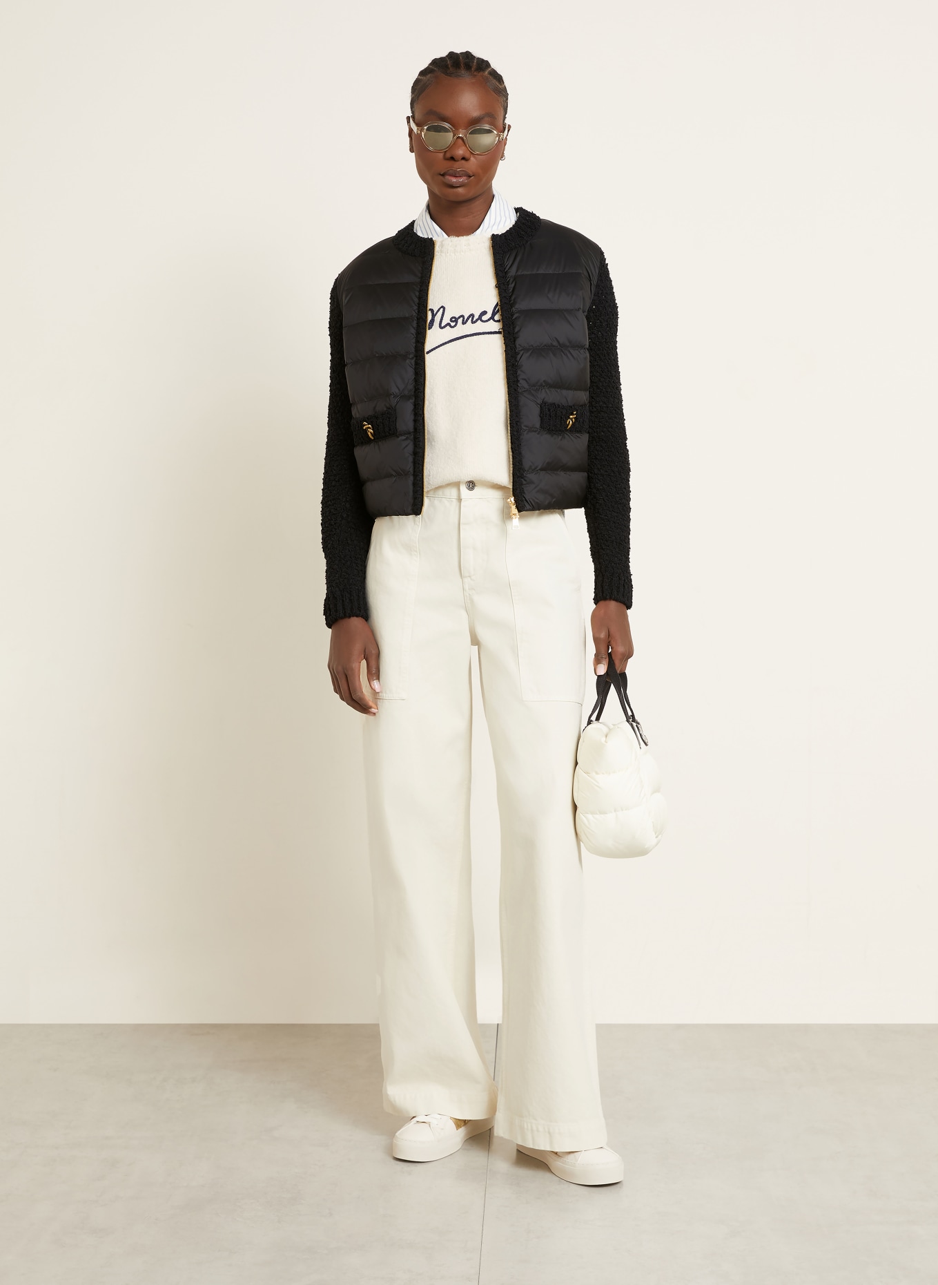 MONCLER Lightweight-Daunenjacke im Materialmix: SCHWARZ