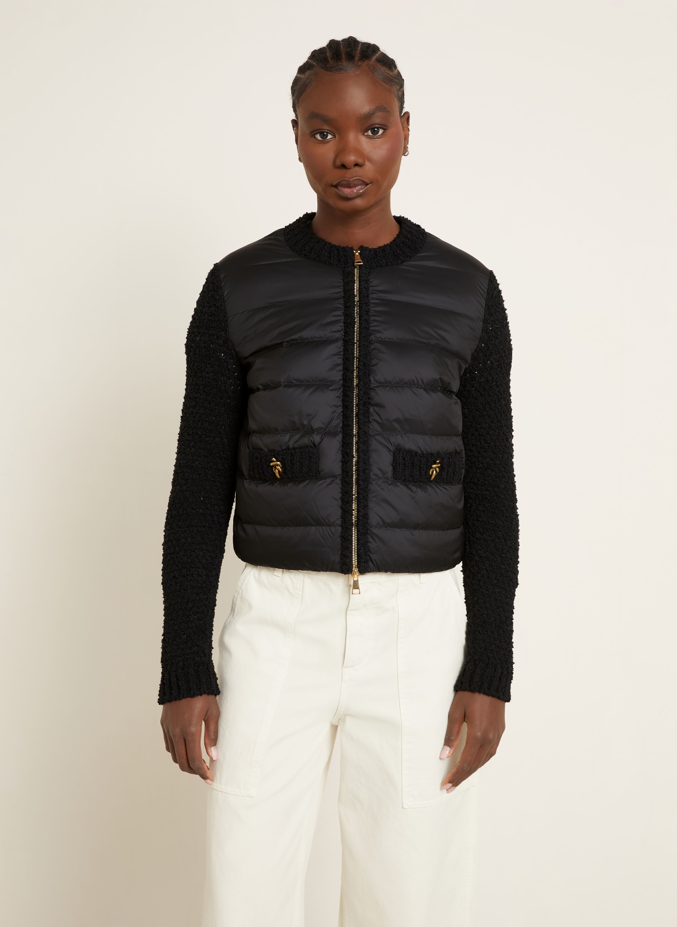 MONCLER Lightweight-Daunenjacke im Materialmix: SCHWARZ