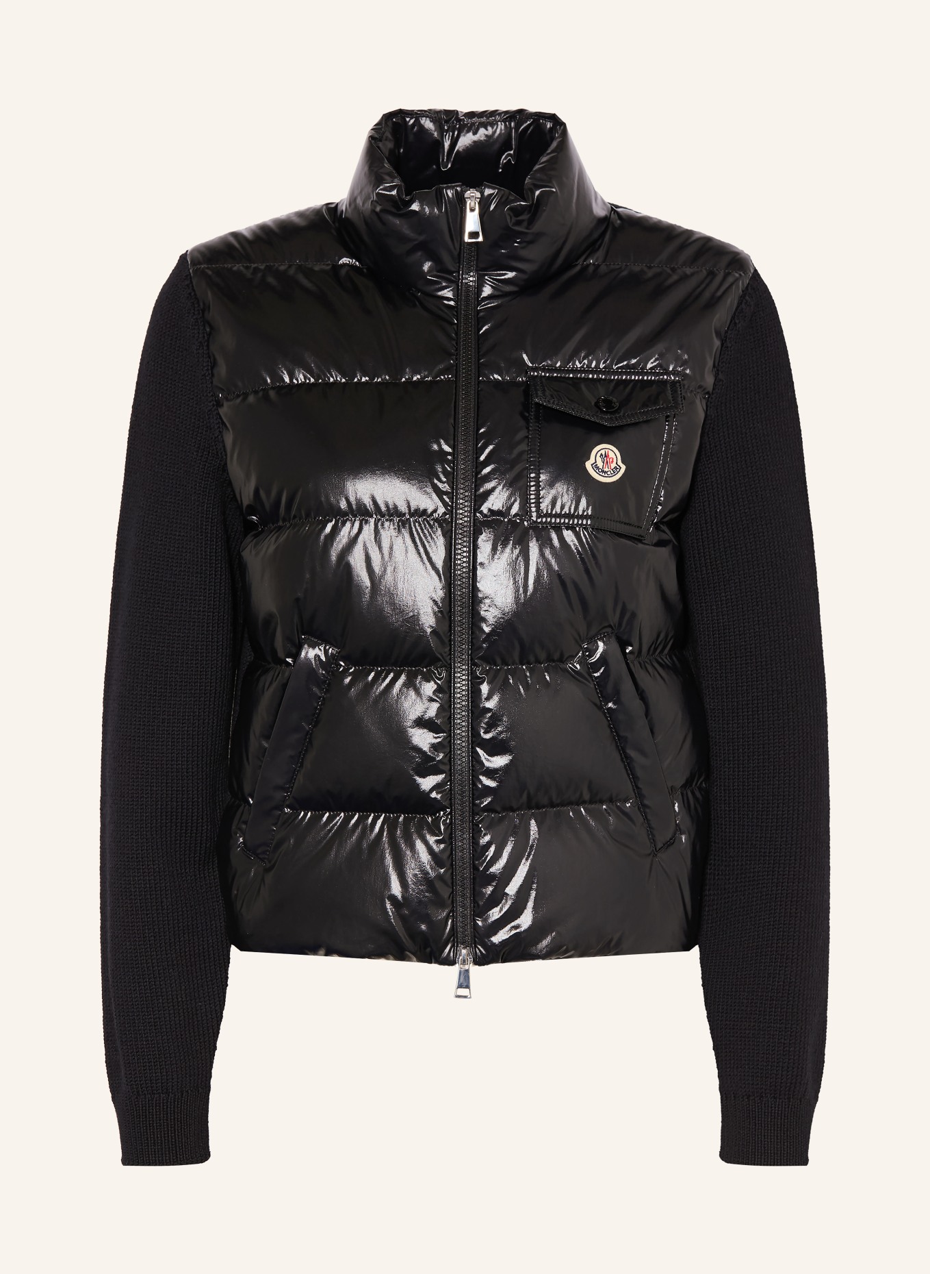 MONCLER Strickjacke im Materialmix: SCHWARZ