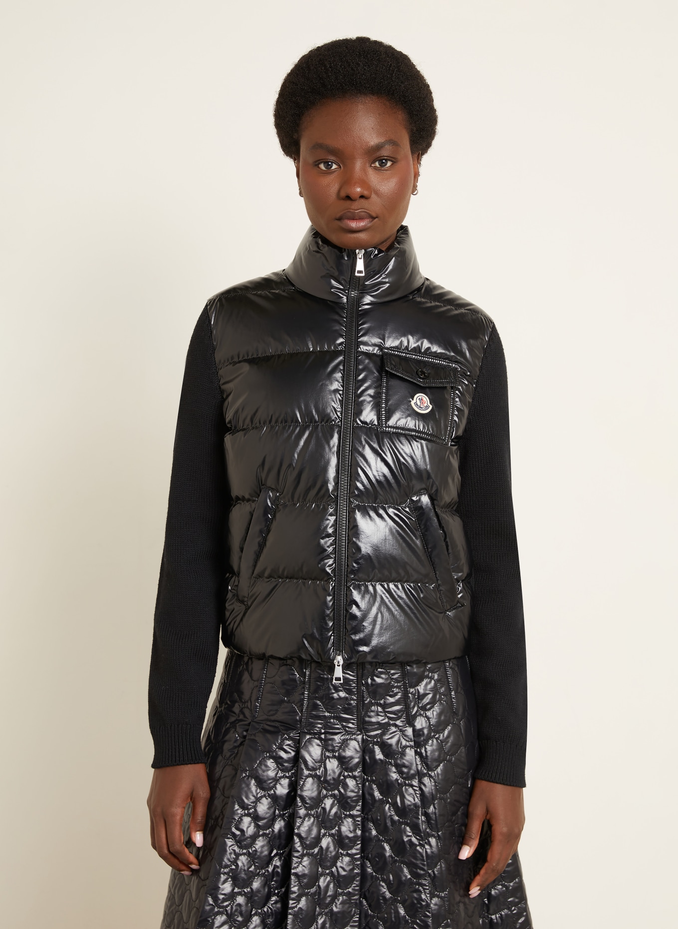 MONCLER Strickjacke im Materialmix: SCHWARZ