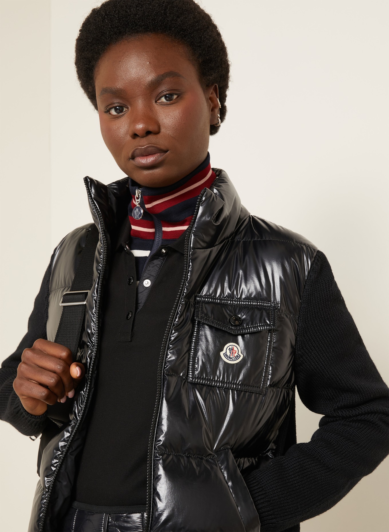 MONCLER Strickjacke im Materialmix: SCHWARZ