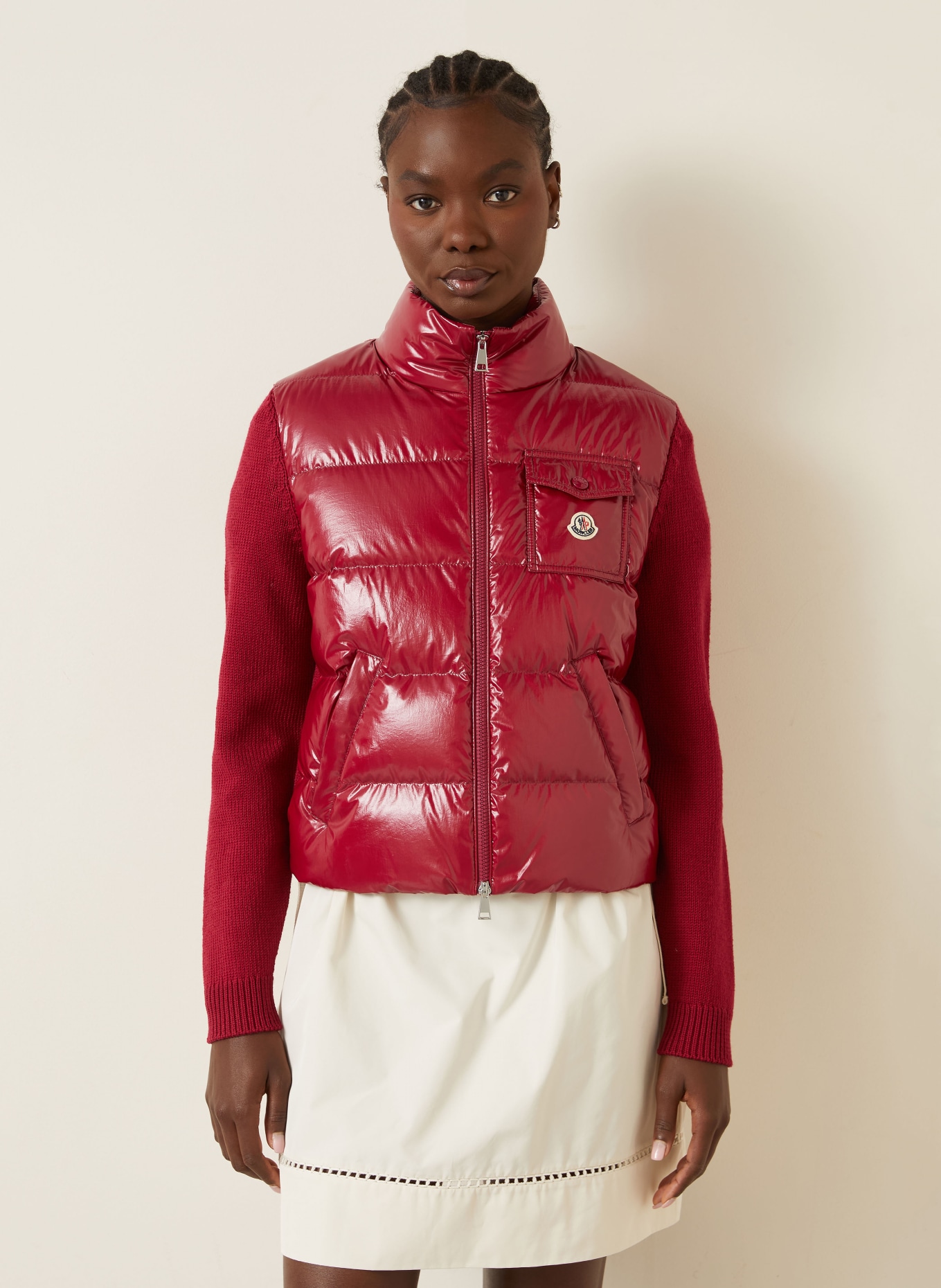 MONCLER Strickjacke im Materialmix: ROT
