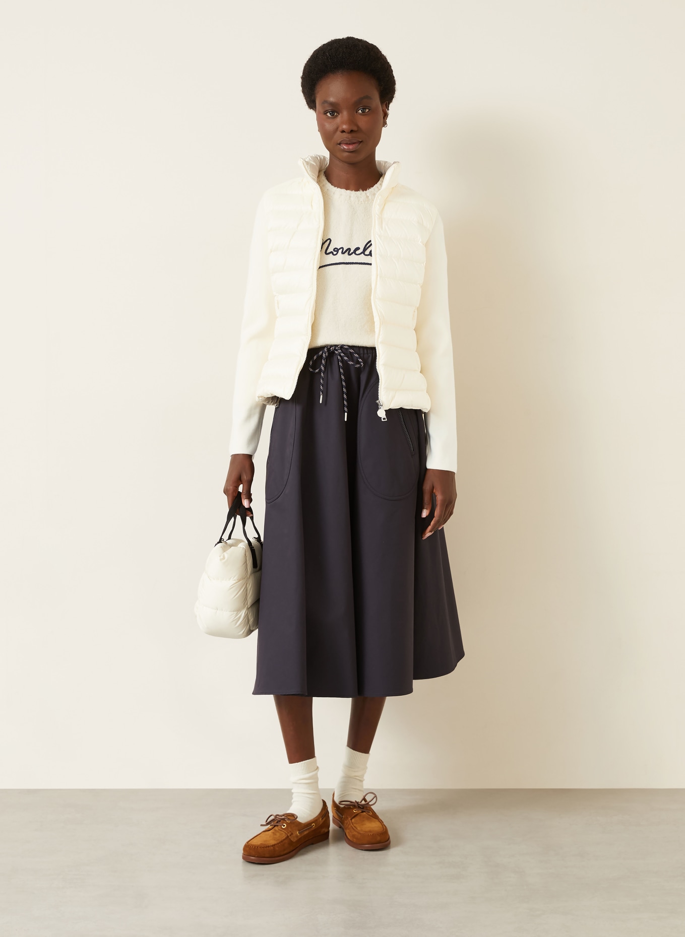 MONCLER Daunenjacke im Materialmix: ECRU