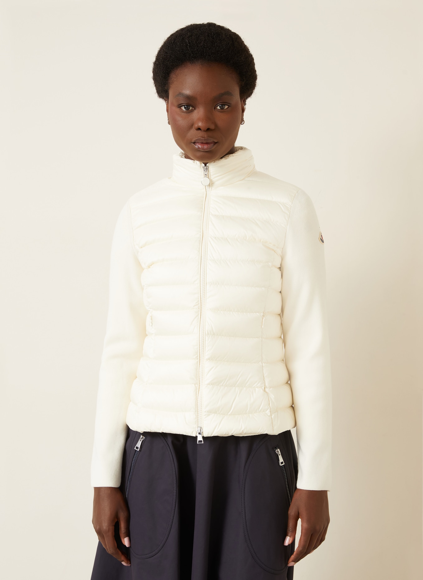 MONCLER Daunenjacke im Materialmix: ECRU