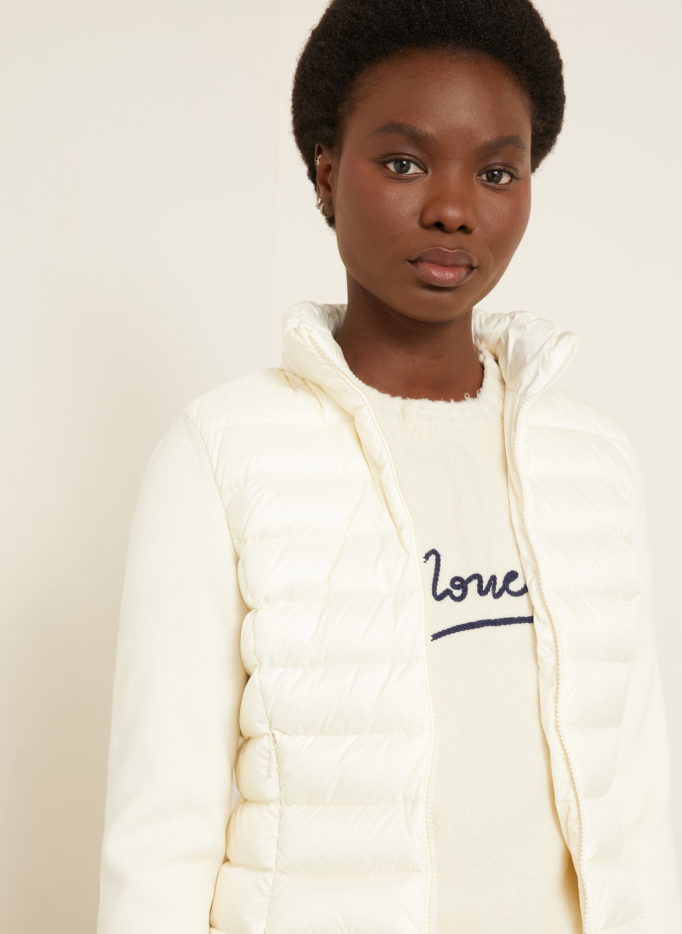 MONCLER Daunenjacke im Materialmix: ECRU