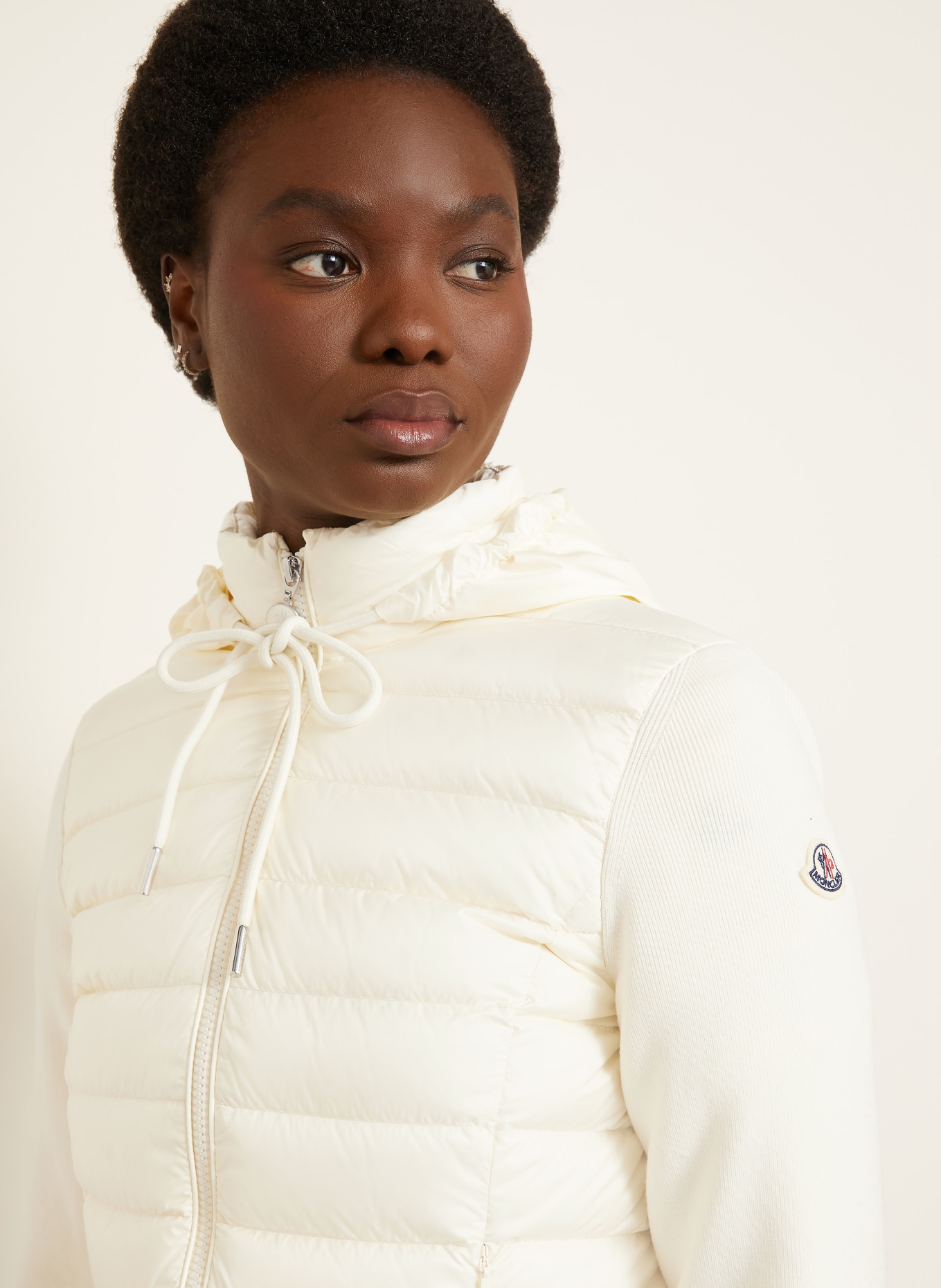 MONCLER Daunenjacke im Materialmix: ECRU