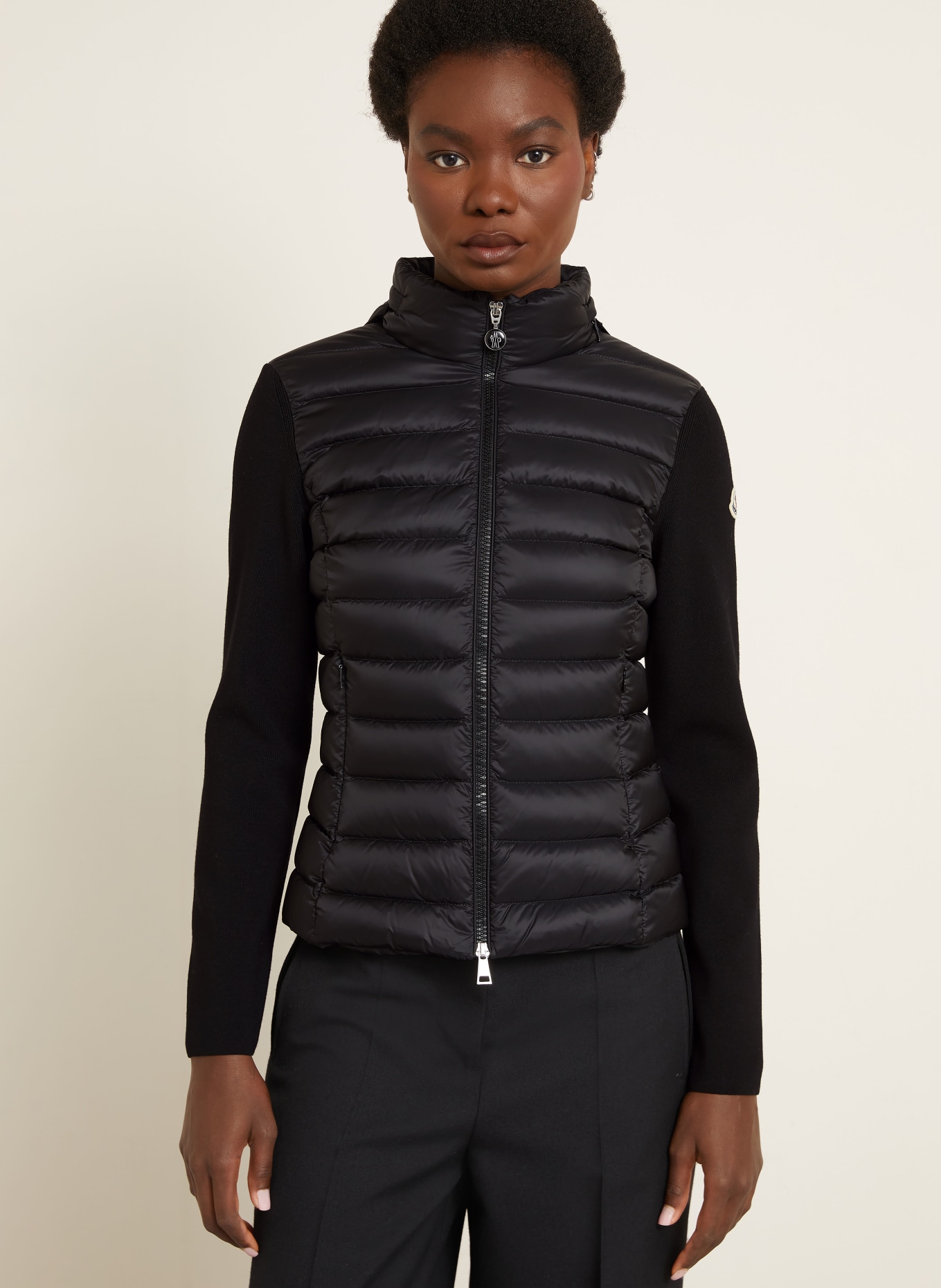 MONCLER Daunenjacke im Materialmix: SCHWARZ