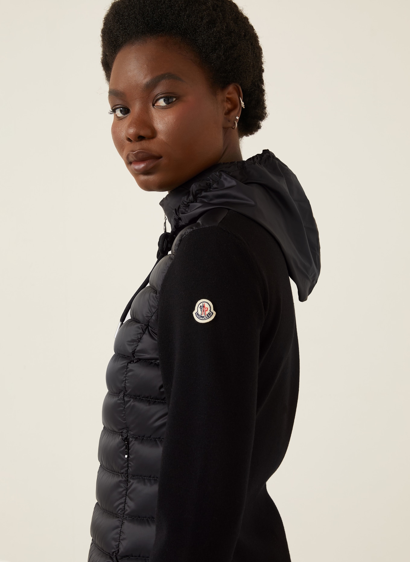 MONCLER Daunenjacke im Materialmix: SCHWARZ