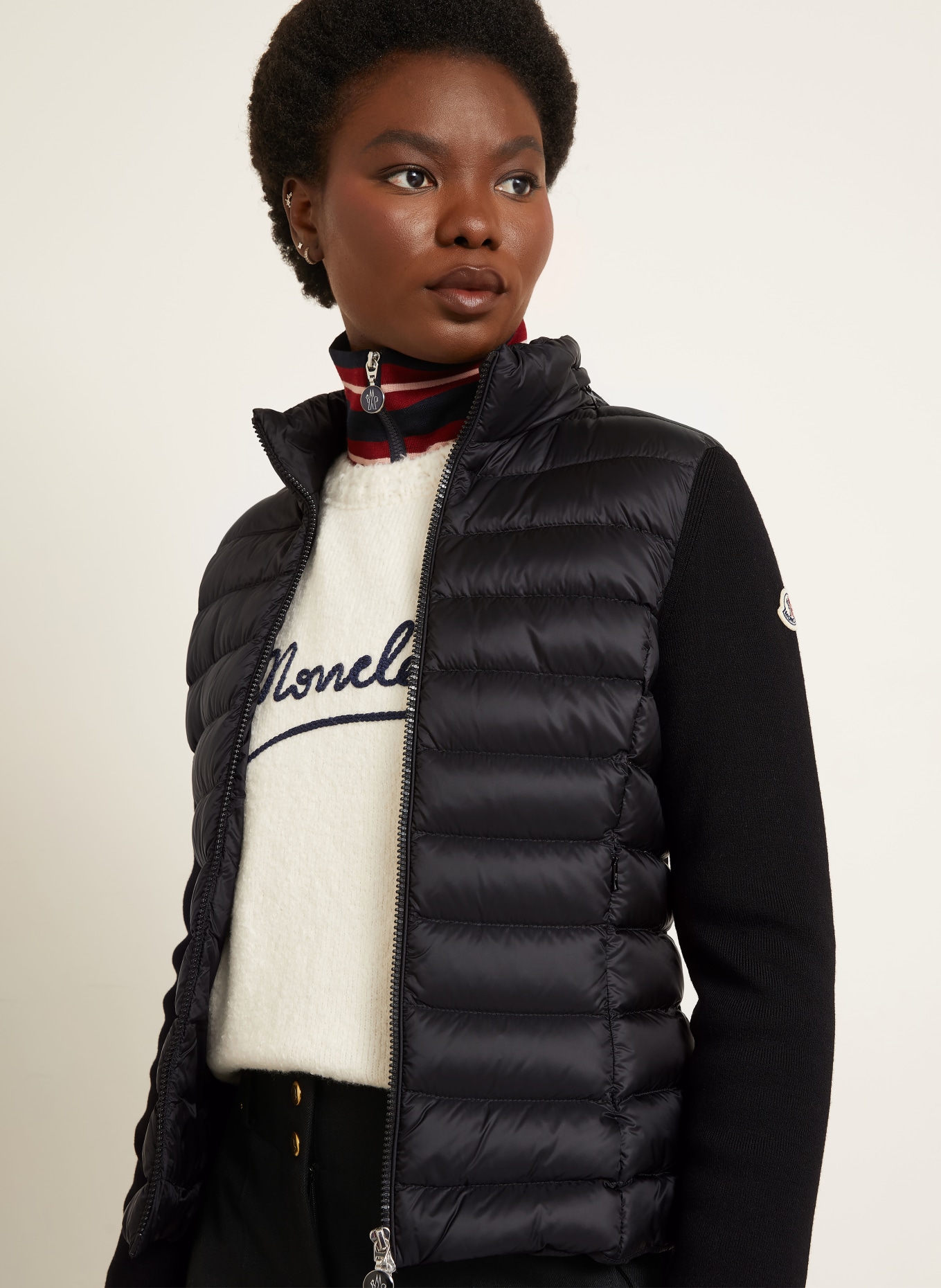 MONCLER Daunenjacke im Materialmix: SCHWARZ