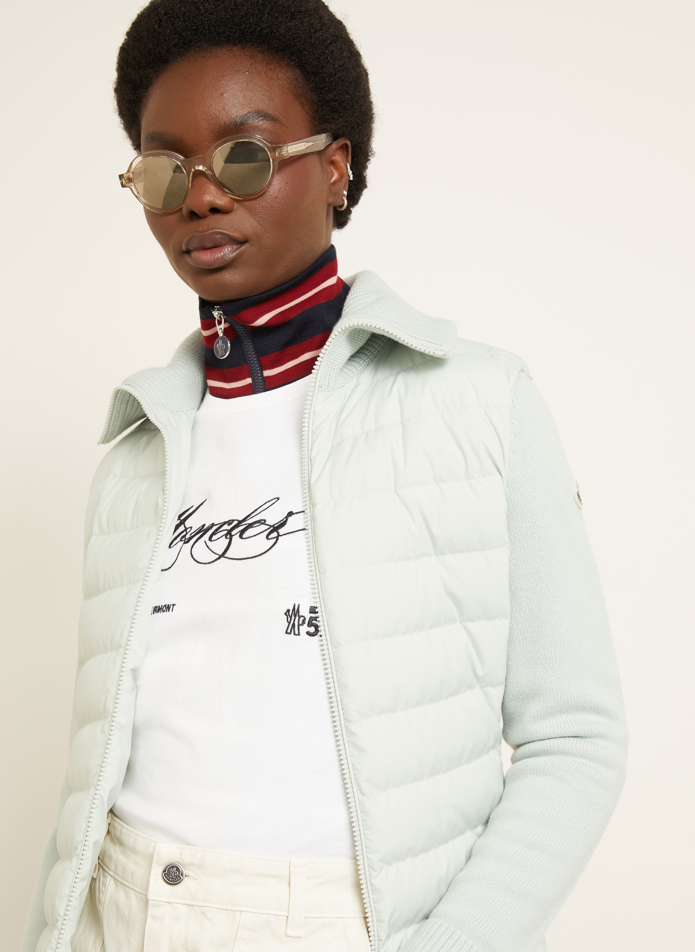 MONCLER Lightweight-Daunenjacke im Materialmix: HELLBLAU